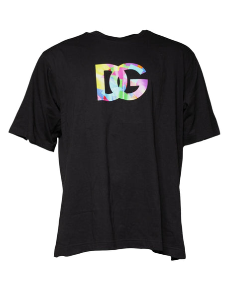 Dolce & Gabbana Black Logo Print Cotton Crew Neck T-shirt - Hilstor