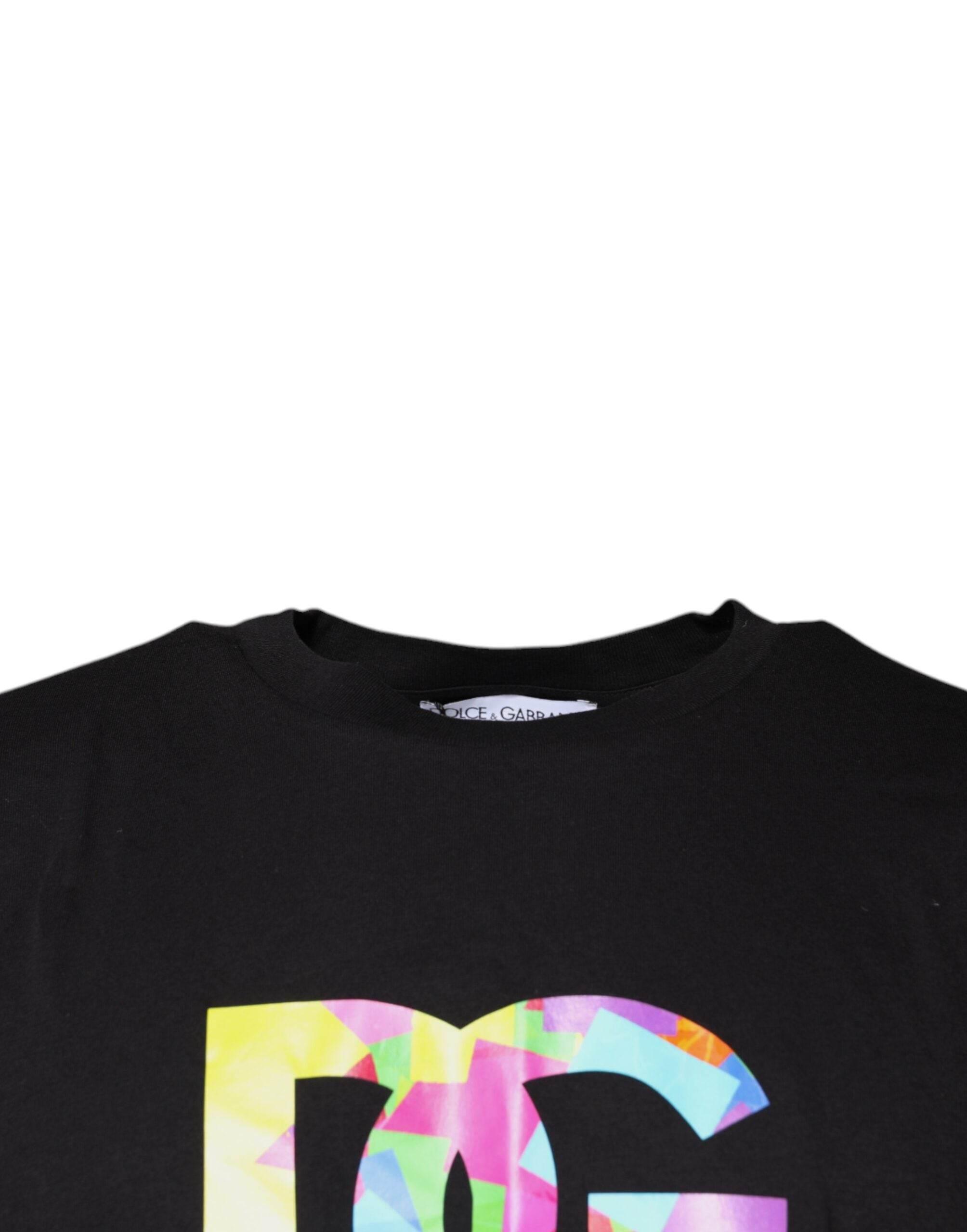 Dolce & Gabbana Black Logo Print Cotton Crew Neck T-shirt - Hilstor
