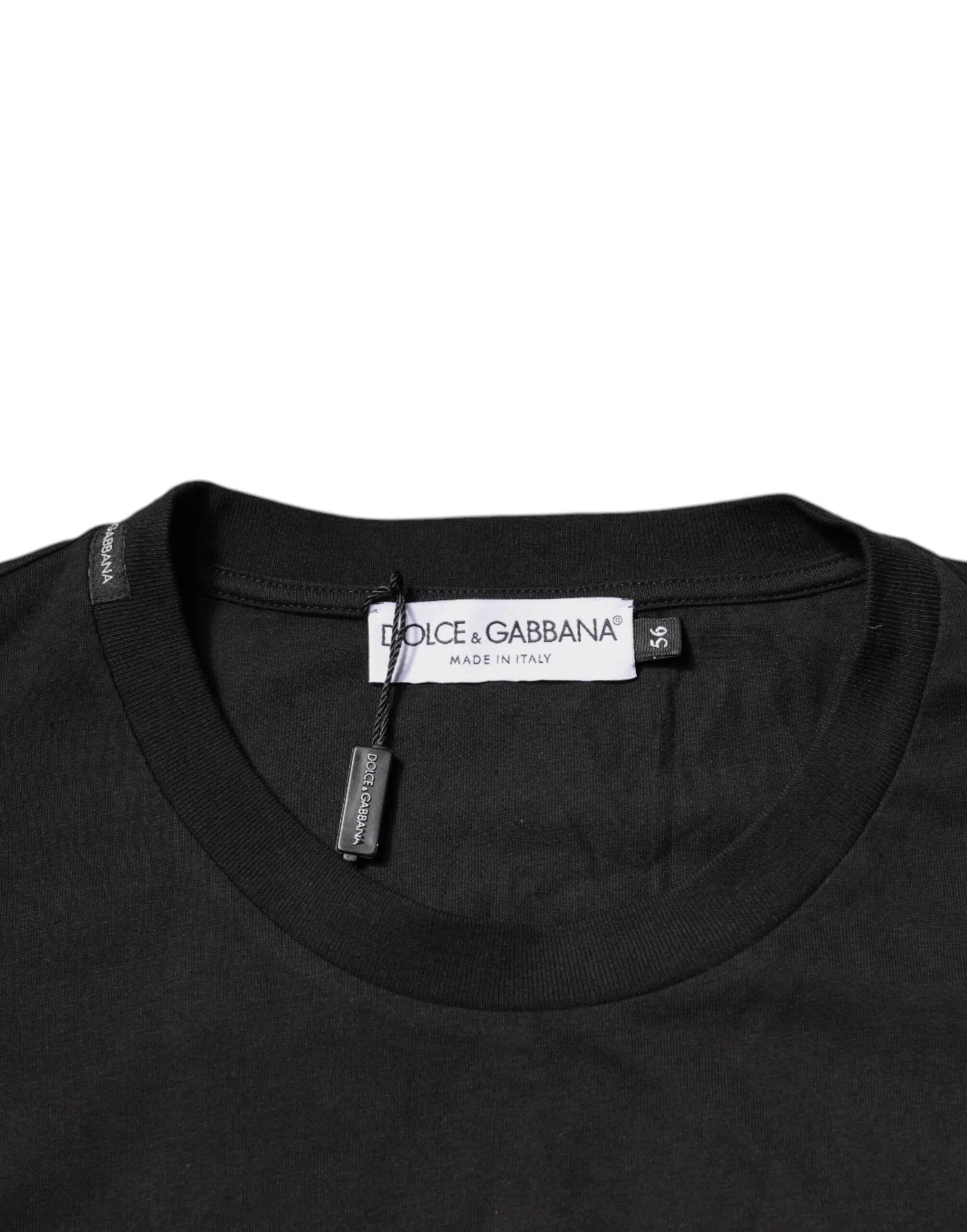 Dolce & Gabbana Black Logo Print Cotton Crew Neck T-shirt - Hilstor