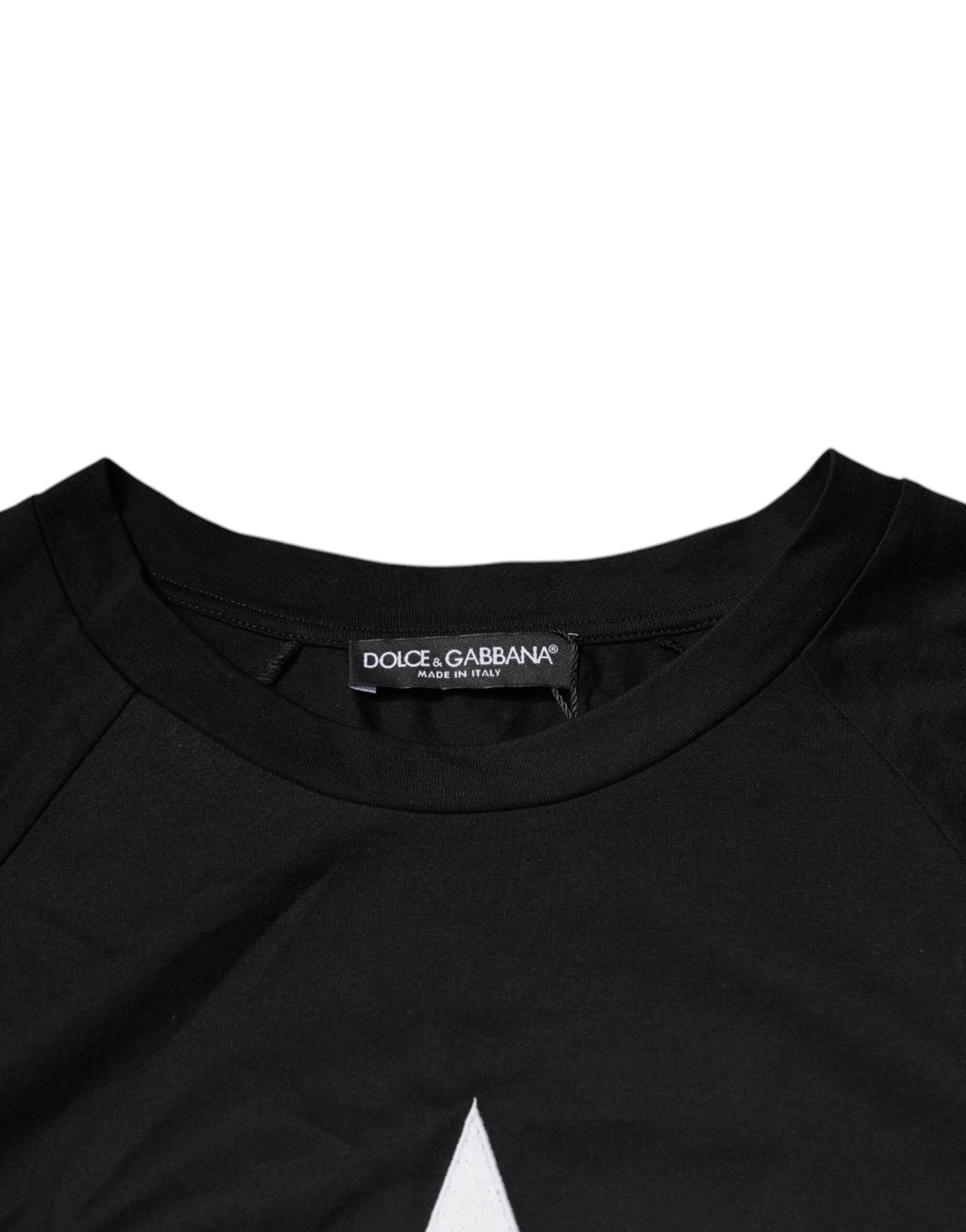 Dolce & Gabbana Black Logo Print Cotton Crew Neck T-shirt - Hilstor