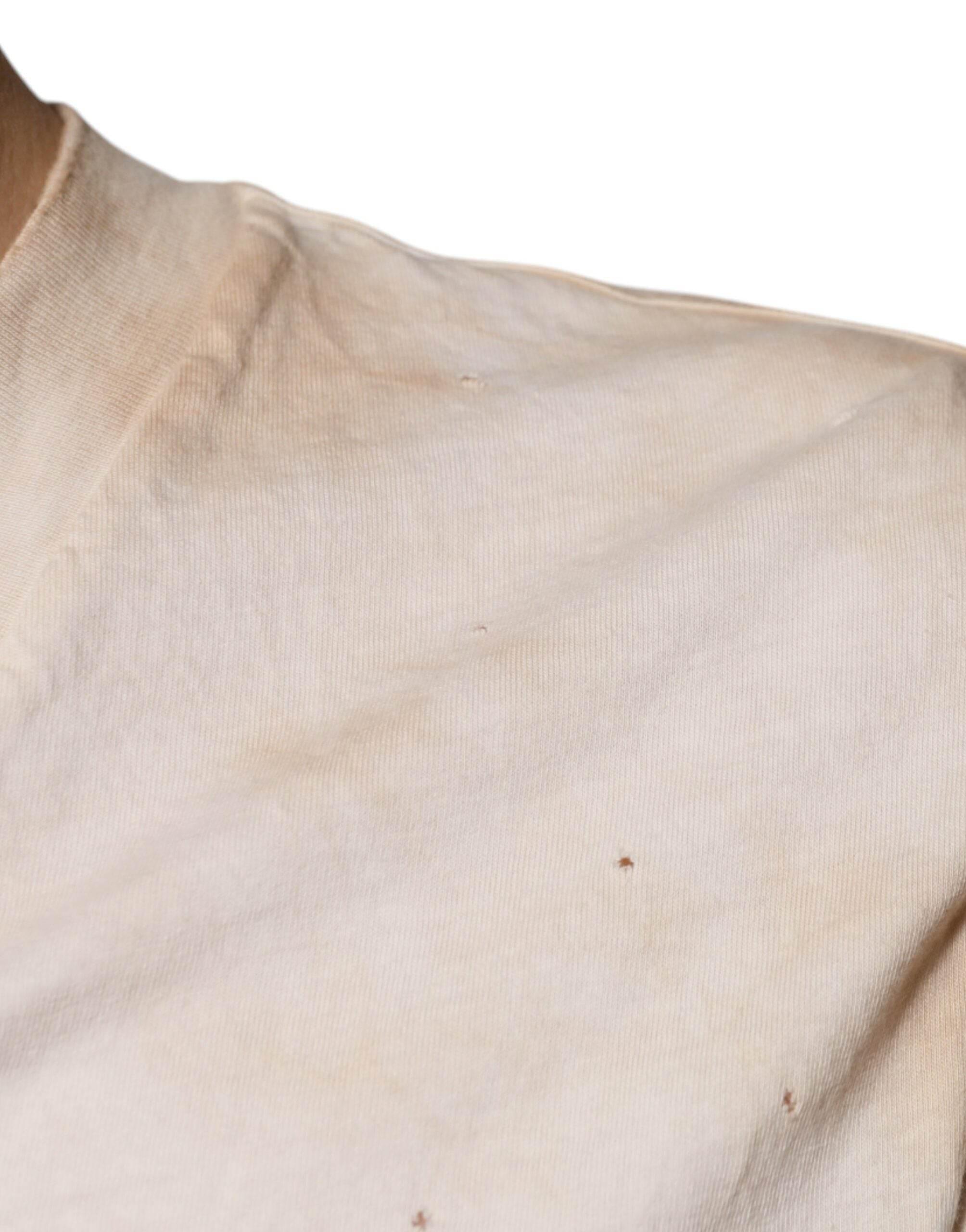 Dolce & Gabbana Beige Graphic Print Cotton V-neck T-shirt - Hilstor