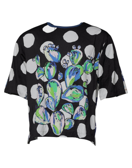 Dolce & Gabbana Black White Printed Cotton Crew Neck T-shirt - Hilstor