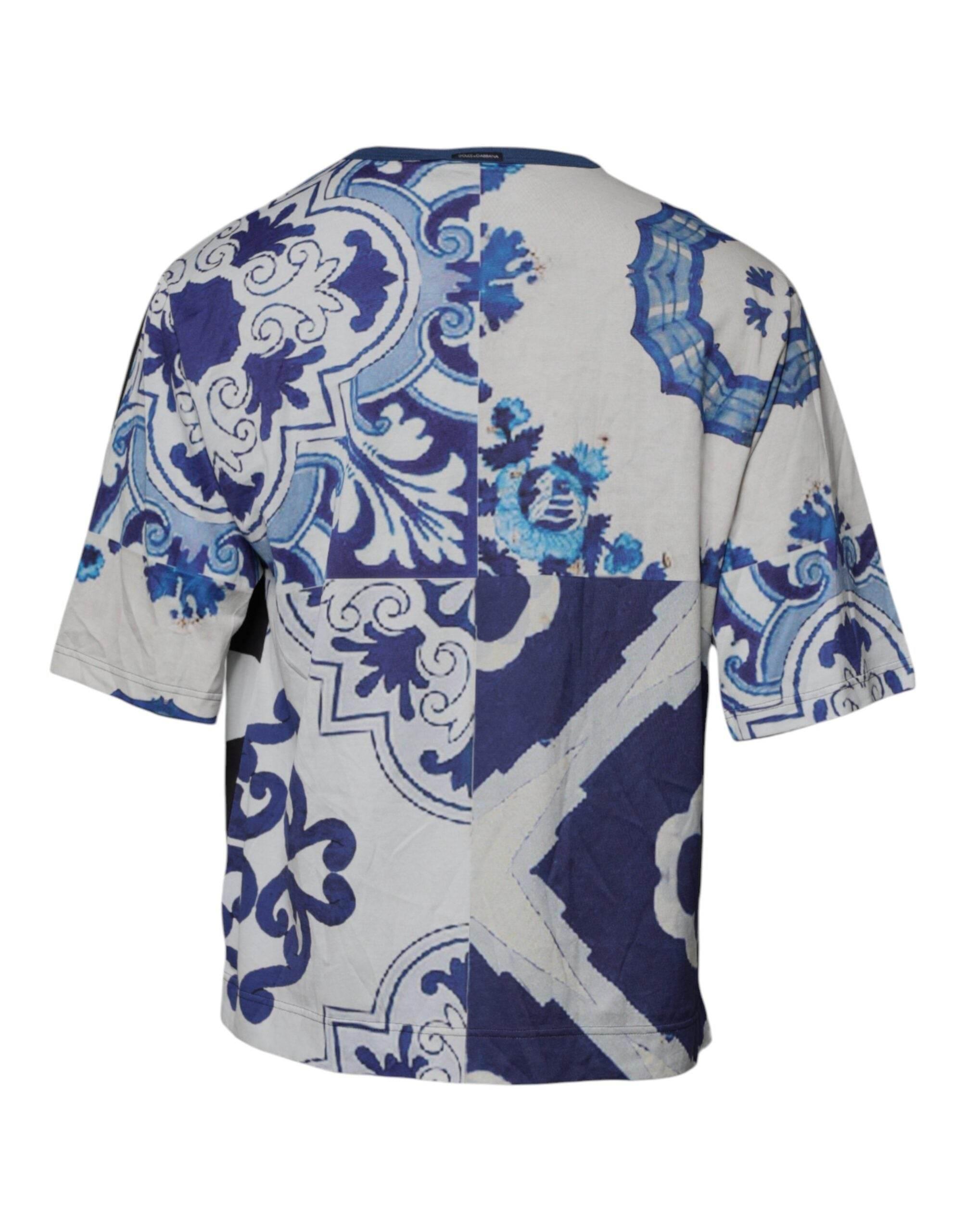 Dolce & Gabbana Black White Printed Cotton Crew Neck T-shirt - Hilstor