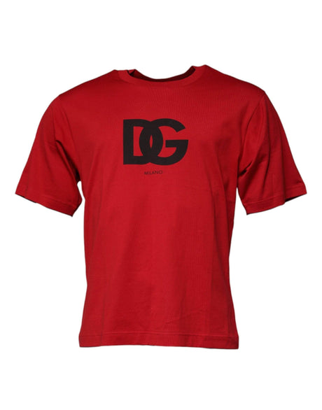 Dolce & Gabbana Red Logo Print Cotton Crew Neck T-shirt - Hilstor