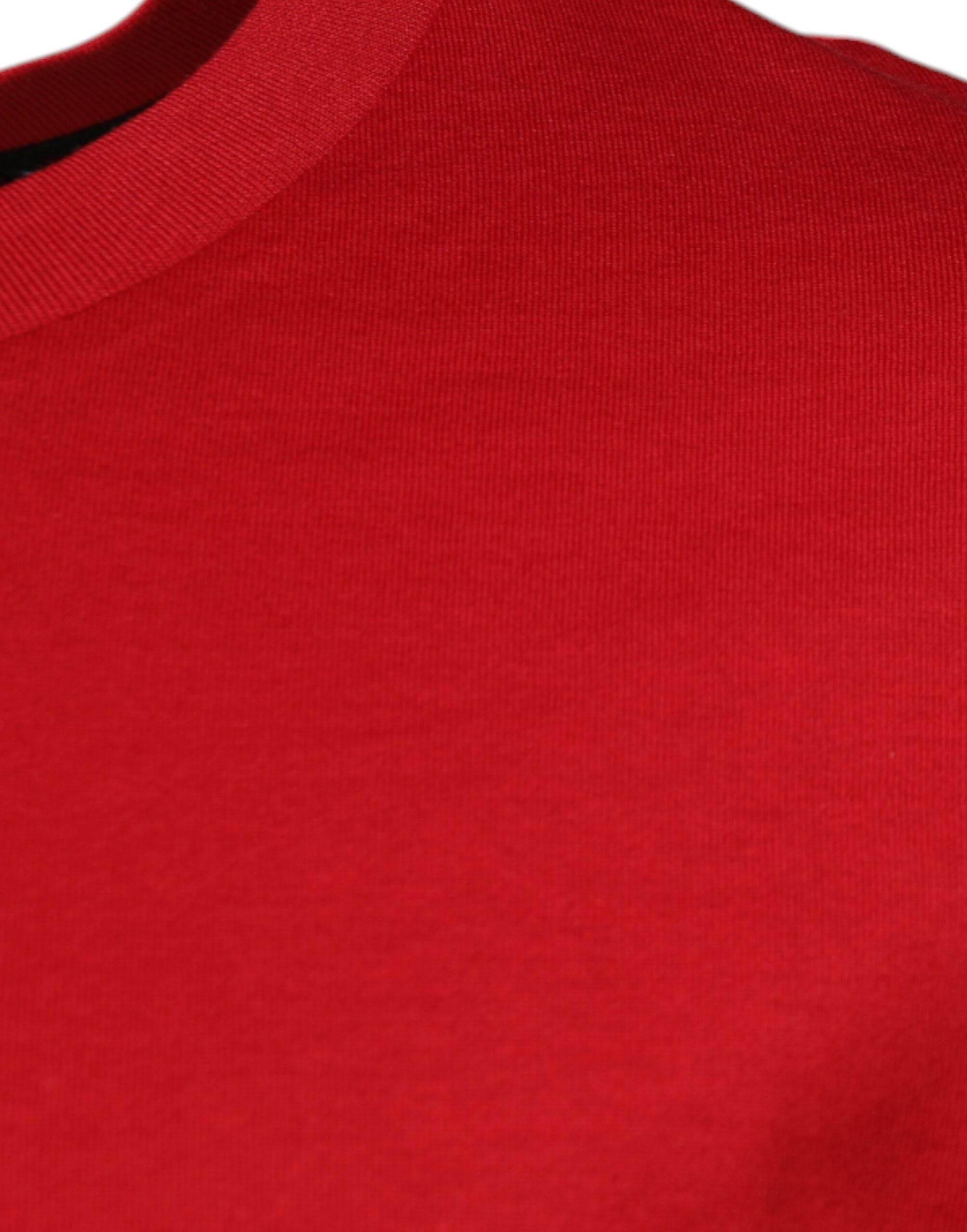 Dolce & Gabbana Red Logo Print Cotton Crew Neck T-shirt - Hilstor