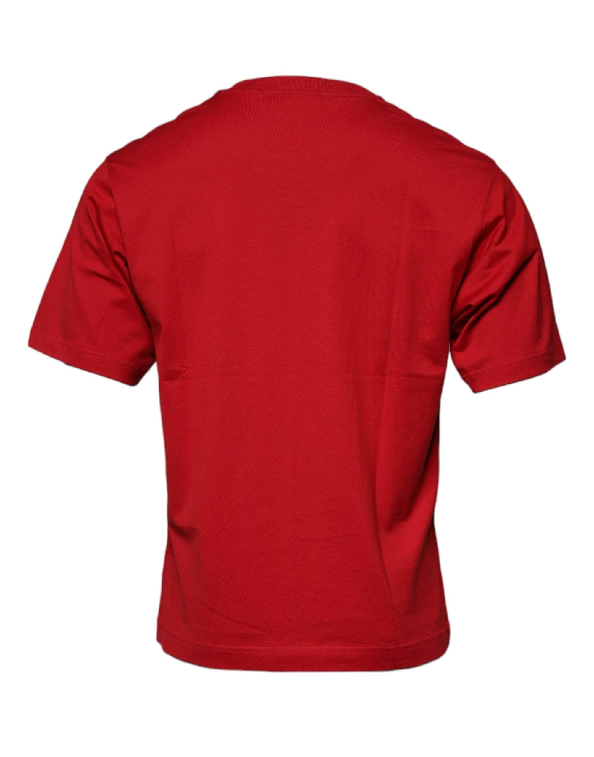 Dolce & Gabbana Red Logo Print Cotton Crew Neck T-shirt - Hilstor