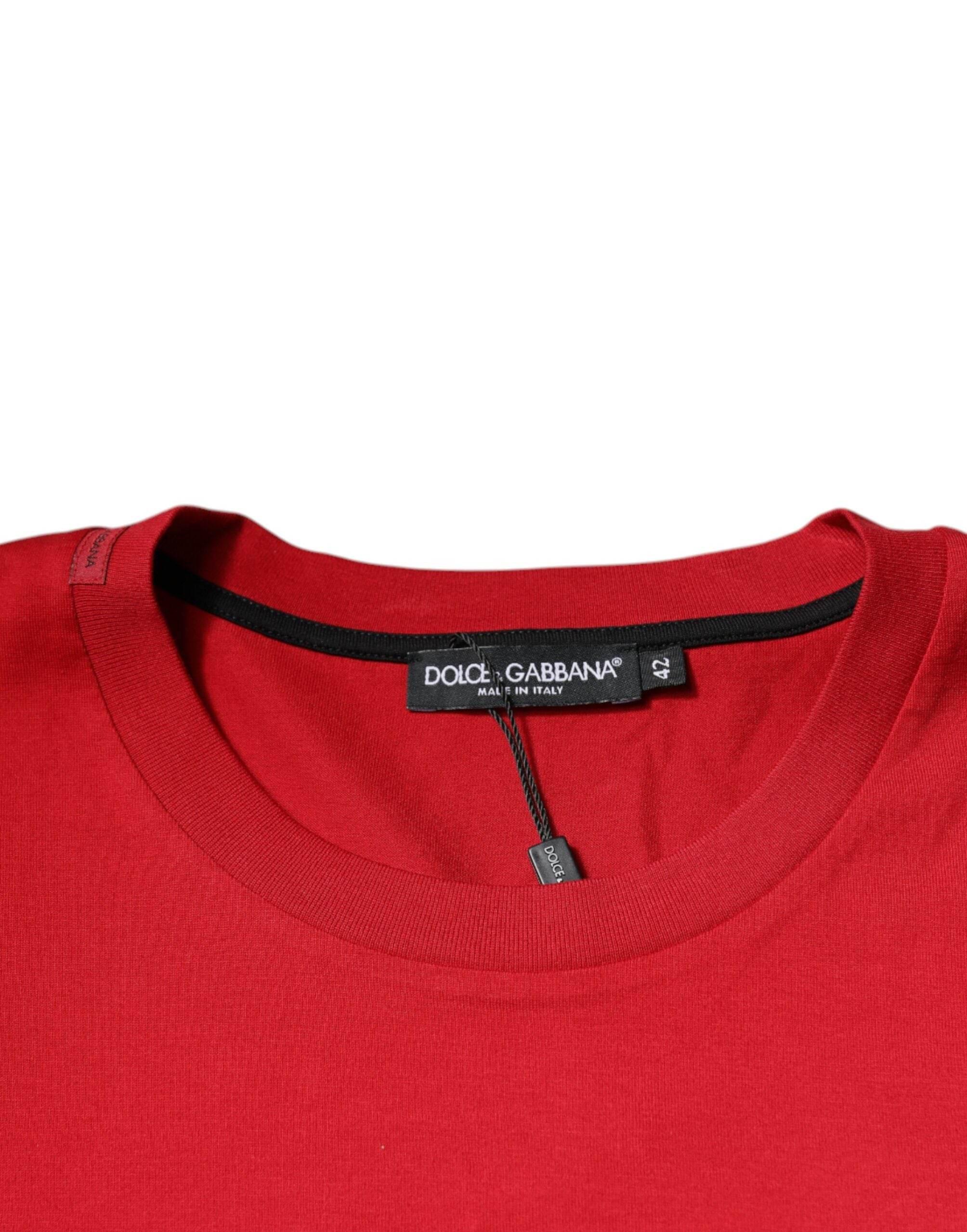 Dolce & Gabbana Red Logo Print Cotton Crew Neck T-shirt - Hilstor