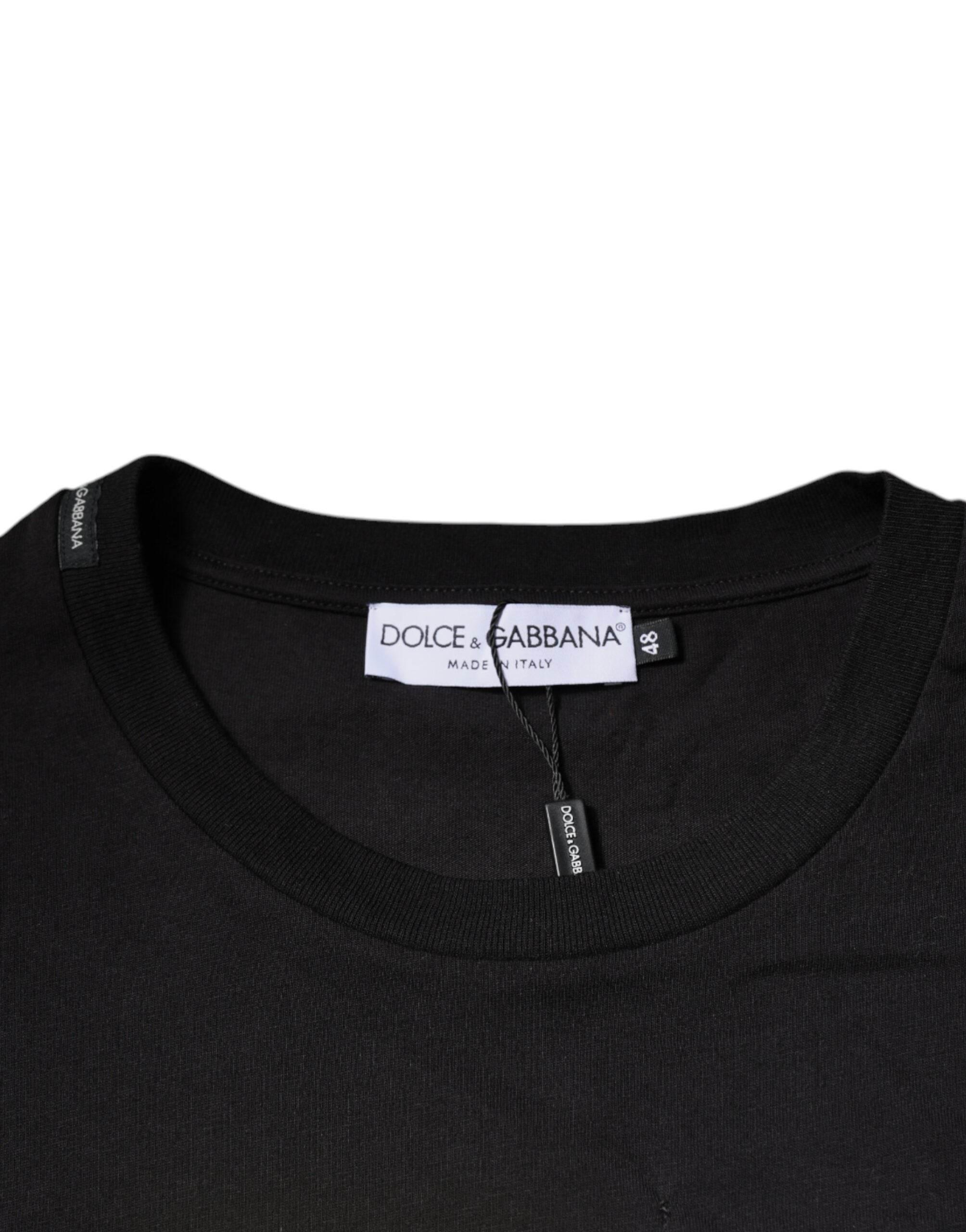 Dolce & Gabbana Black Logo Print Cotton Crew Neck T-shirt - Hilstor