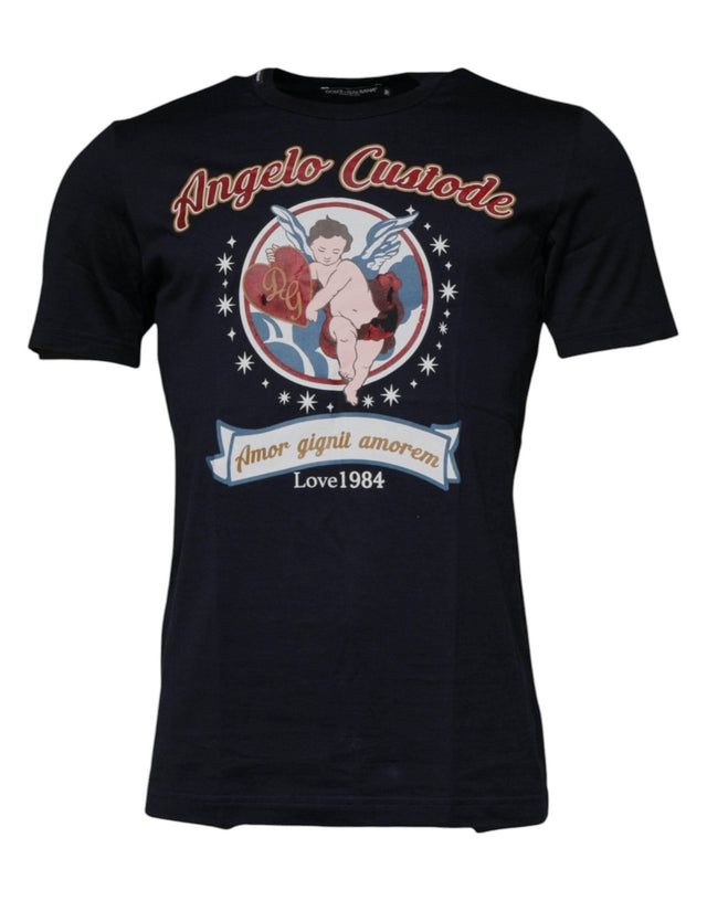Dolce & Gabbana Blue Cotton Angel Print Short Sleeves T-shirt - Hilstor