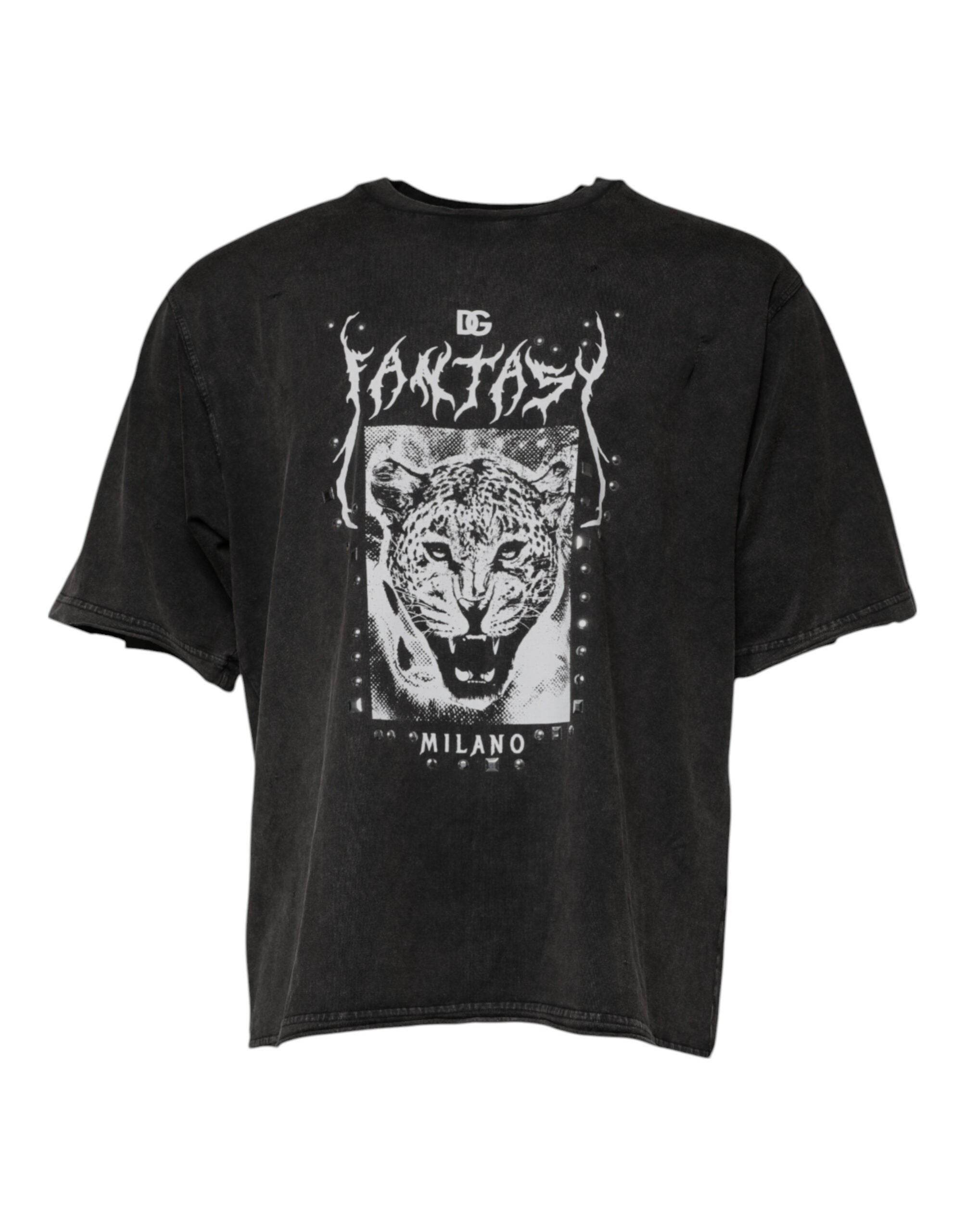 Dolce & Gabbana Gray Leopard Print Cotton Crew Neck T-shirt - Hilstor