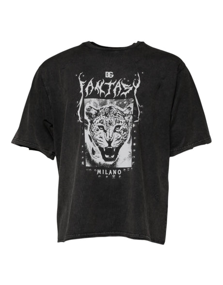 Dolce & Gabbana Gray Leopard Print Cotton Crew Neck T-shirt - Hilstor