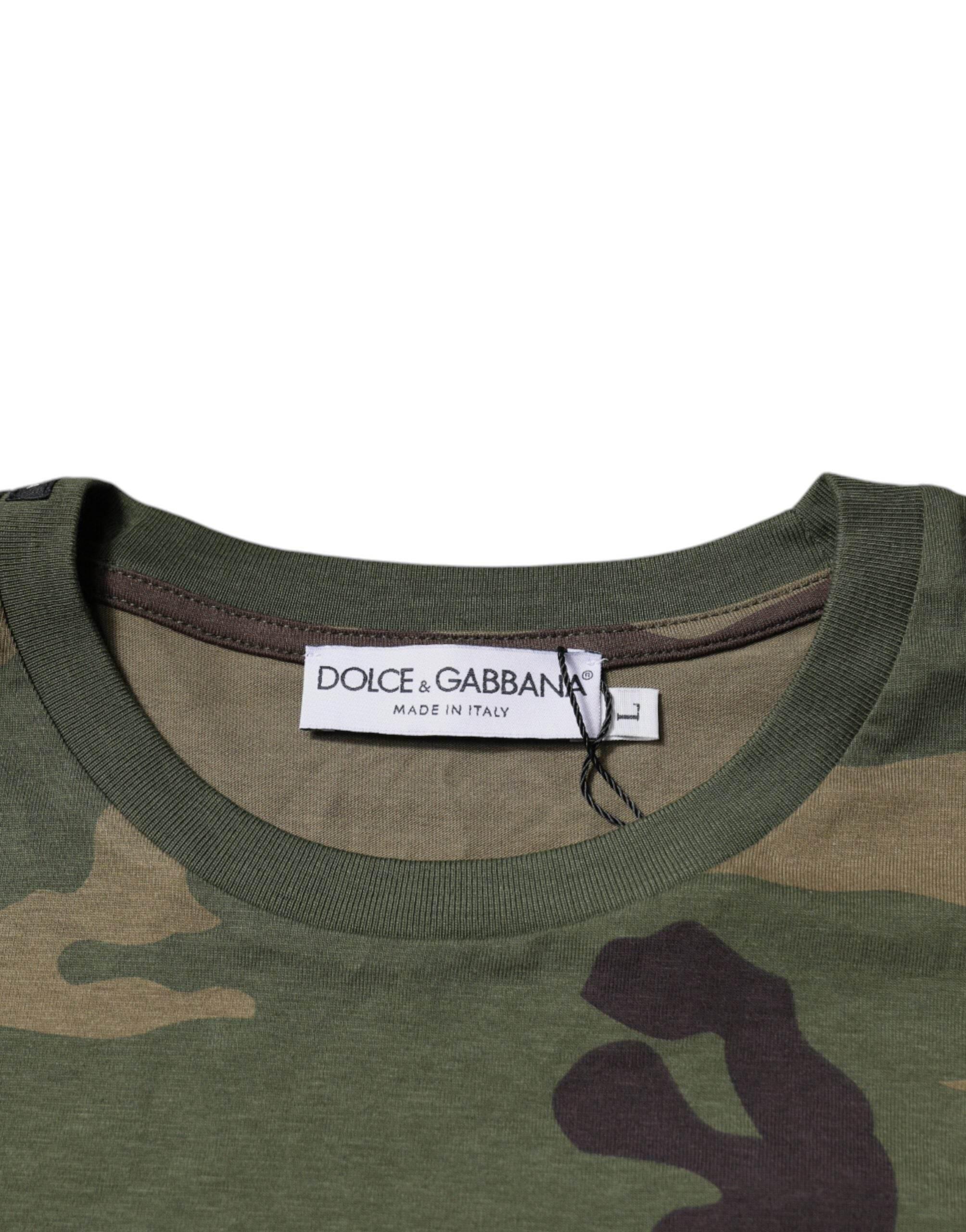 Dolce & Gabbana Multicolor Camouflage Cotton Crew Neck T-shirt - Hilstor