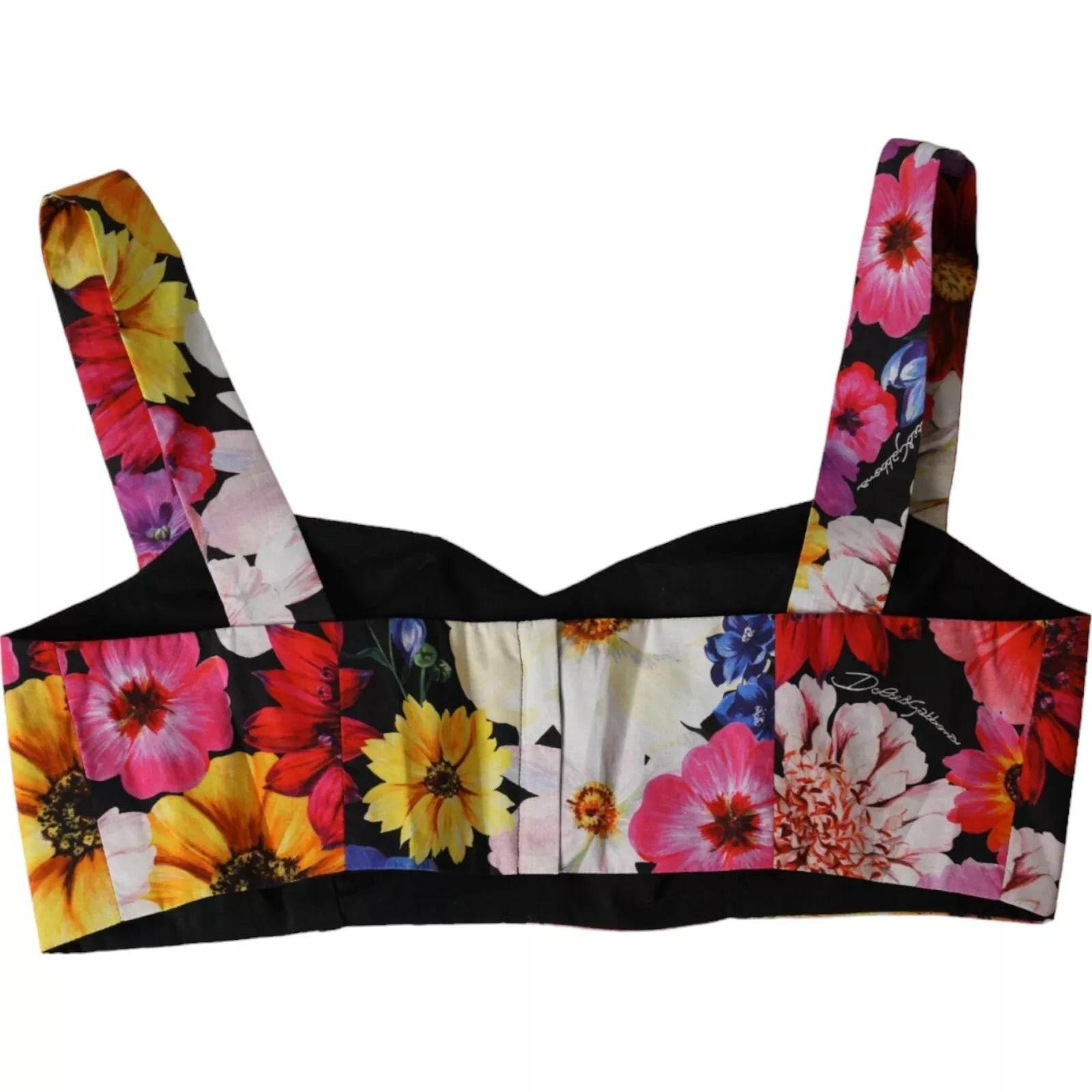 Dolce & Gabbana Multicolor Floral Sleeveless Bustier Crop Top - Hilstor
