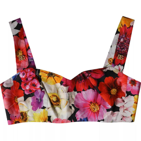 Dolce & Gabbana Multicolor Floral Sleeveless Bustier Crop Top - Hilstor