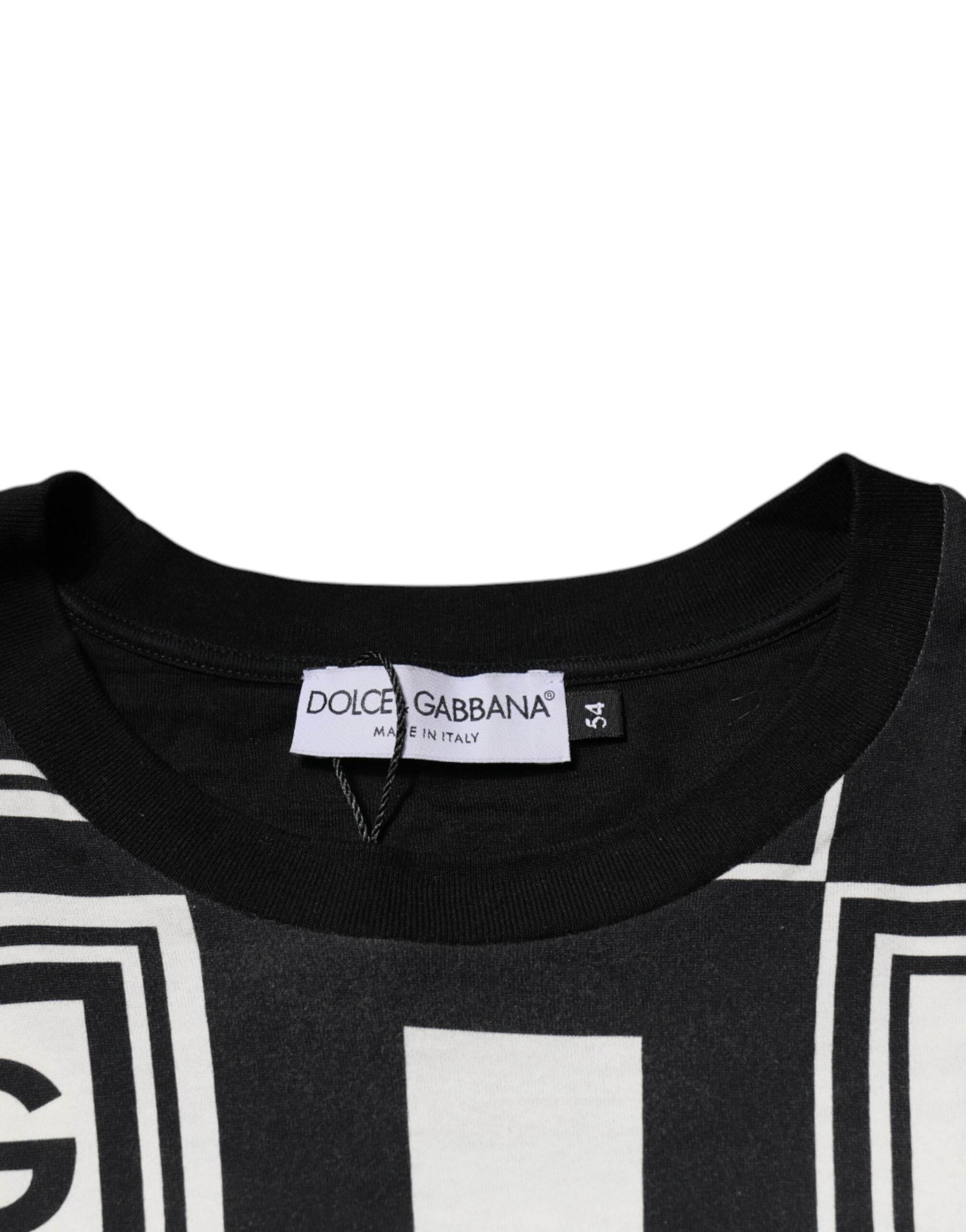 Dolce & Gabbana Black Logo Monogram Cotton Crew Neck T-shirt - Hilstor