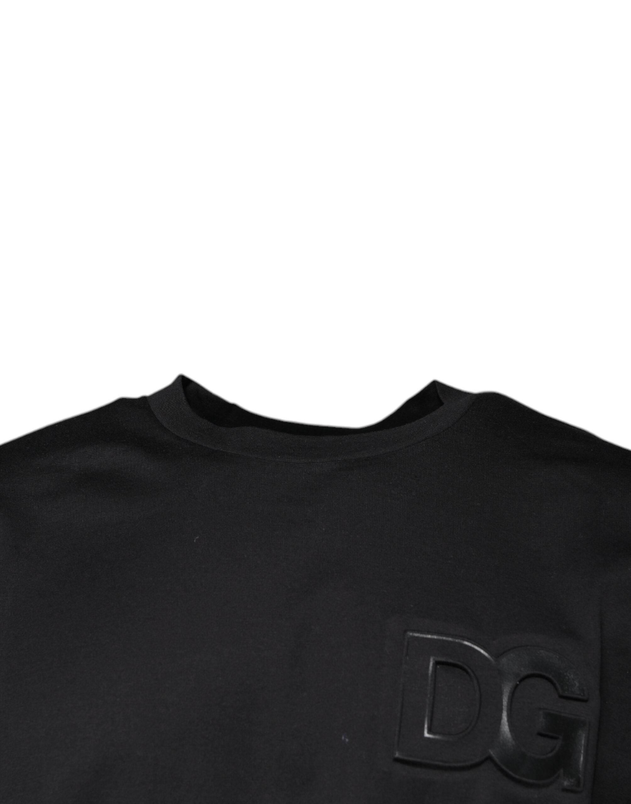 Dolce & Gabbana Black DG Logo Print Cotton Crew Neck T-shirt - Hilstor