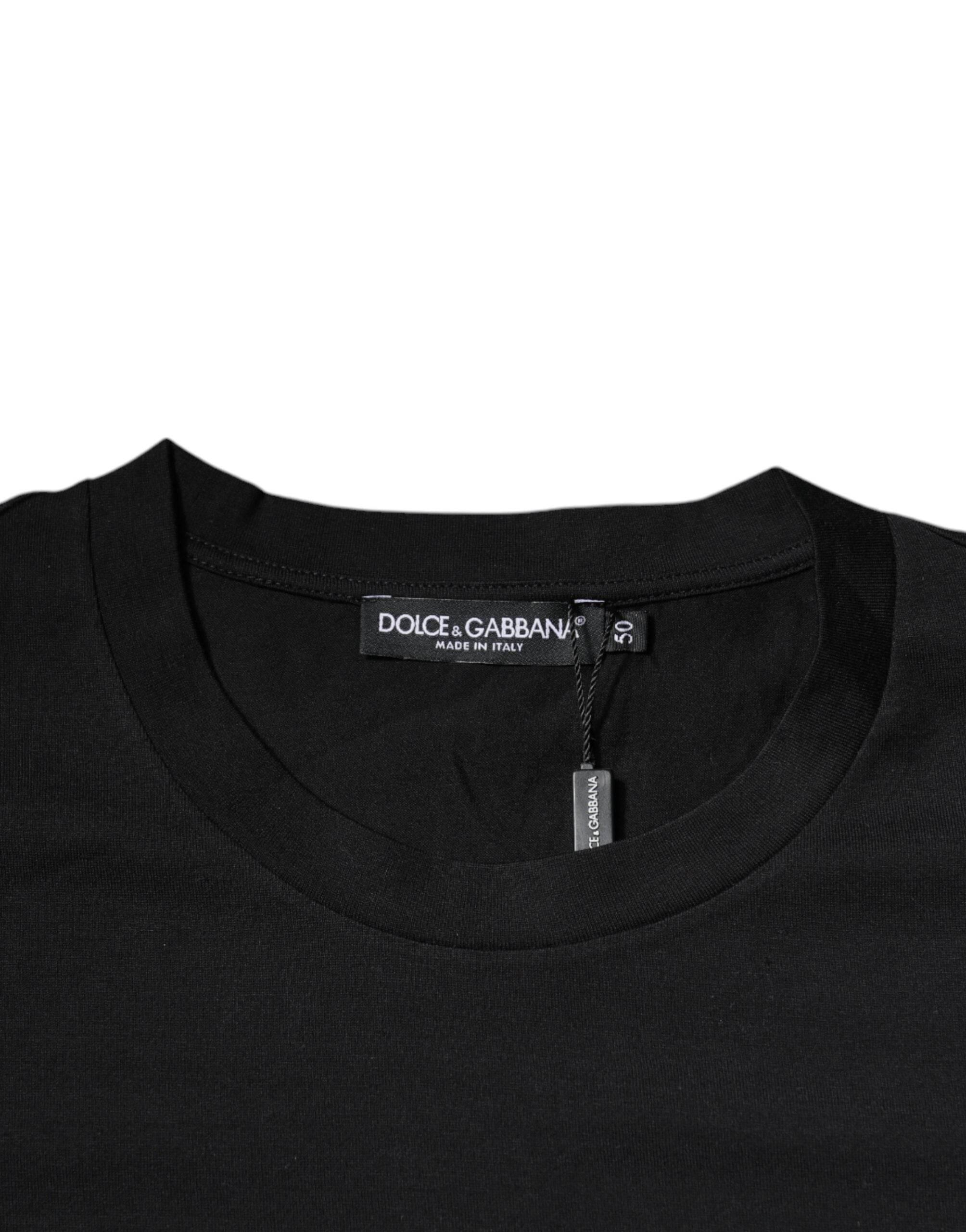 Dolce & Gabbana Black DG Logo Print Cotton Crew Neck T-shirt - Hilstor