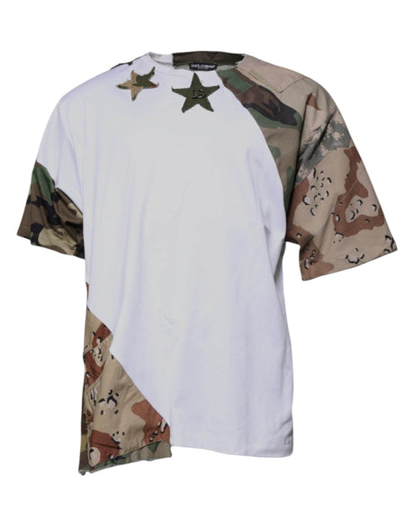 Dolce & Gabbana White Camouflage Cotton Crew Neck T-shirt - Hilstor