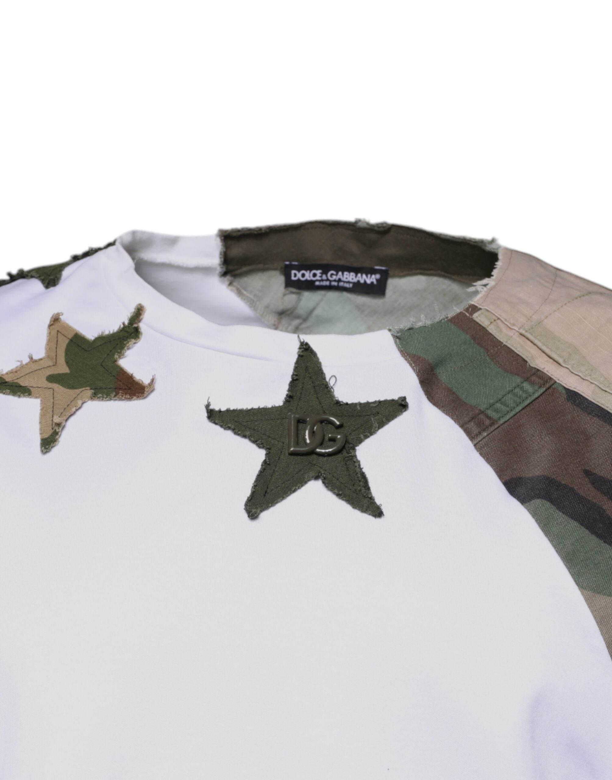 Dolce & Gabbana White Camouflage Cotton Crew Neck T-shirt - Hilstor