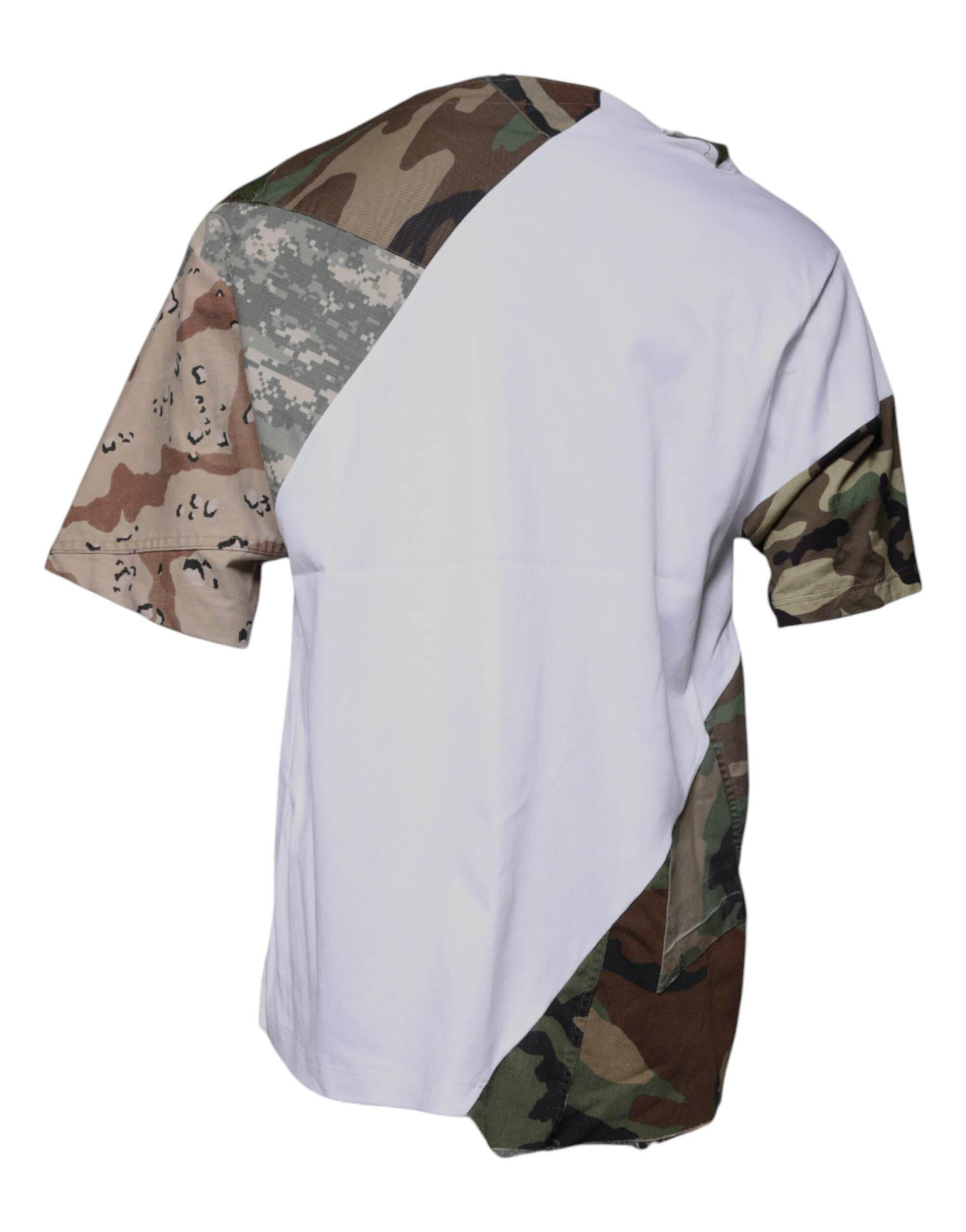 Dolce & Gabbana White Camouflage Cotton Crew Neck T-shirt - Hilstor