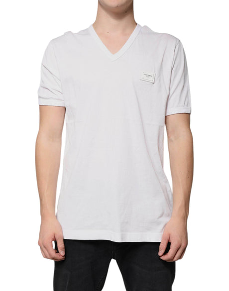 Dolce & Gabbana White Logo V-neck Short Sleeve T-shirt - Hilstor