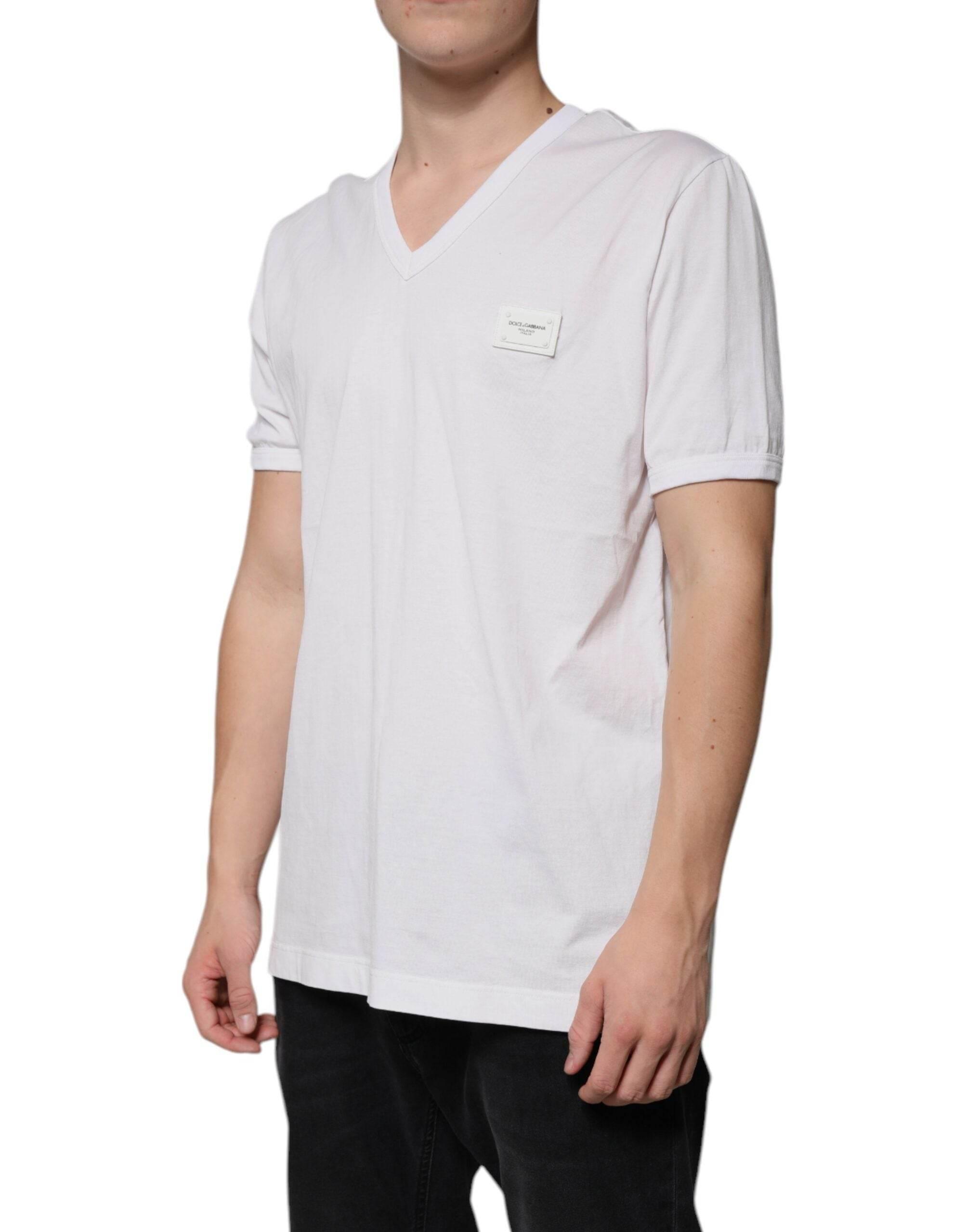 Dolce & Gabbana White Logo V-neck Short Sleeve T-shirt - Hilstor