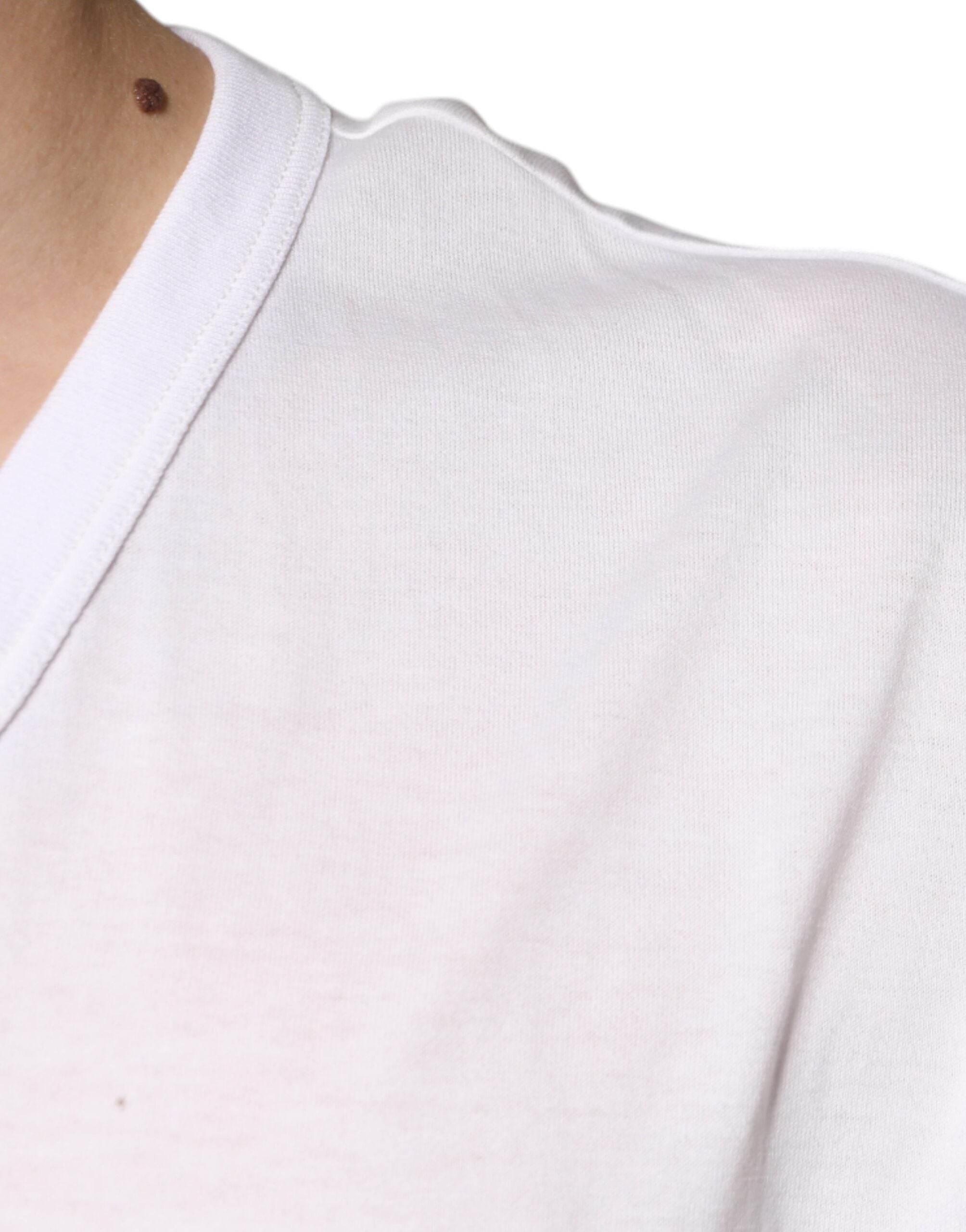 Dolce & Gabbana White Logo V-neck Short Sleeve T-shirt - Hilstor