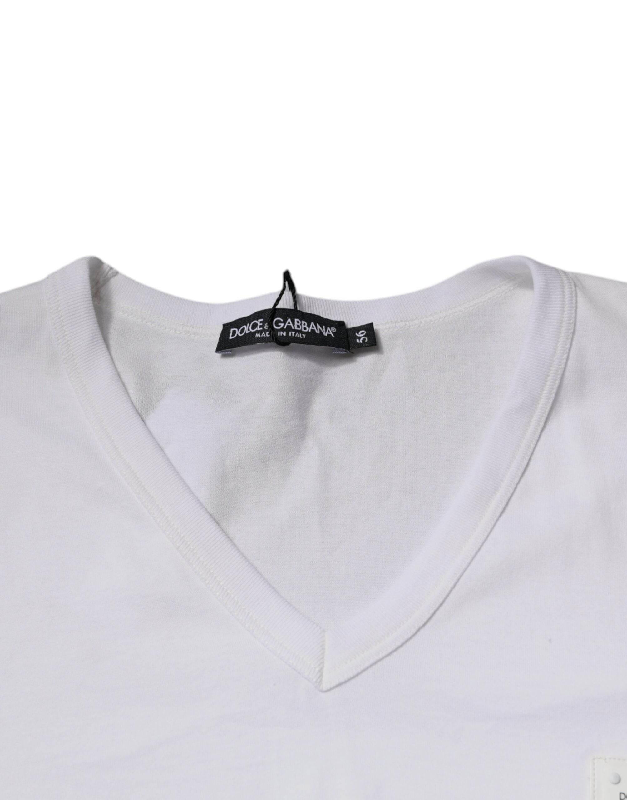 Dolce & Gabbana White Logo V-neck Short Sleeve T-shirt - Hilstor