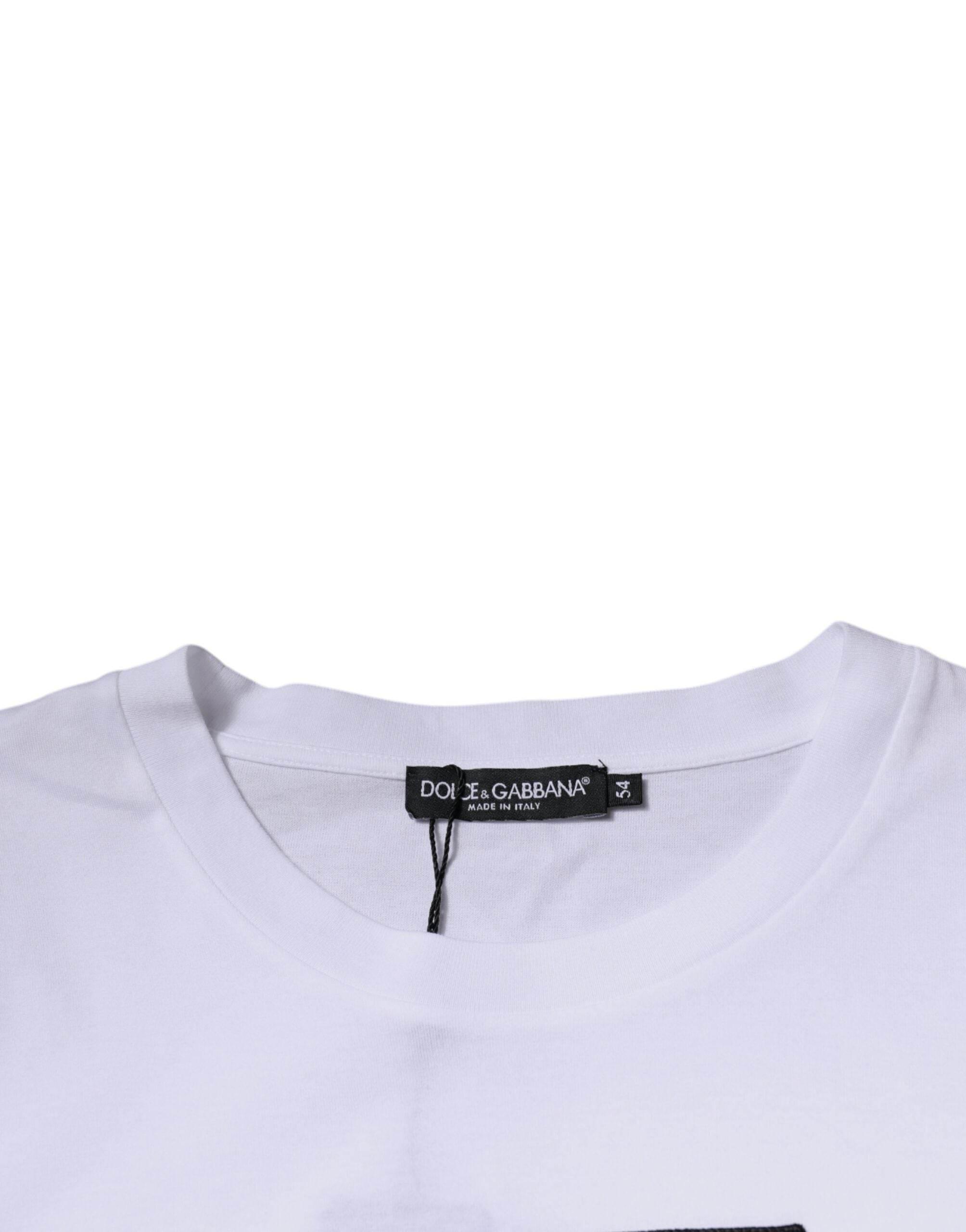 Dolce & Gabbana White Logo Print Cotton Crew Neck T-shirt - Hilstor