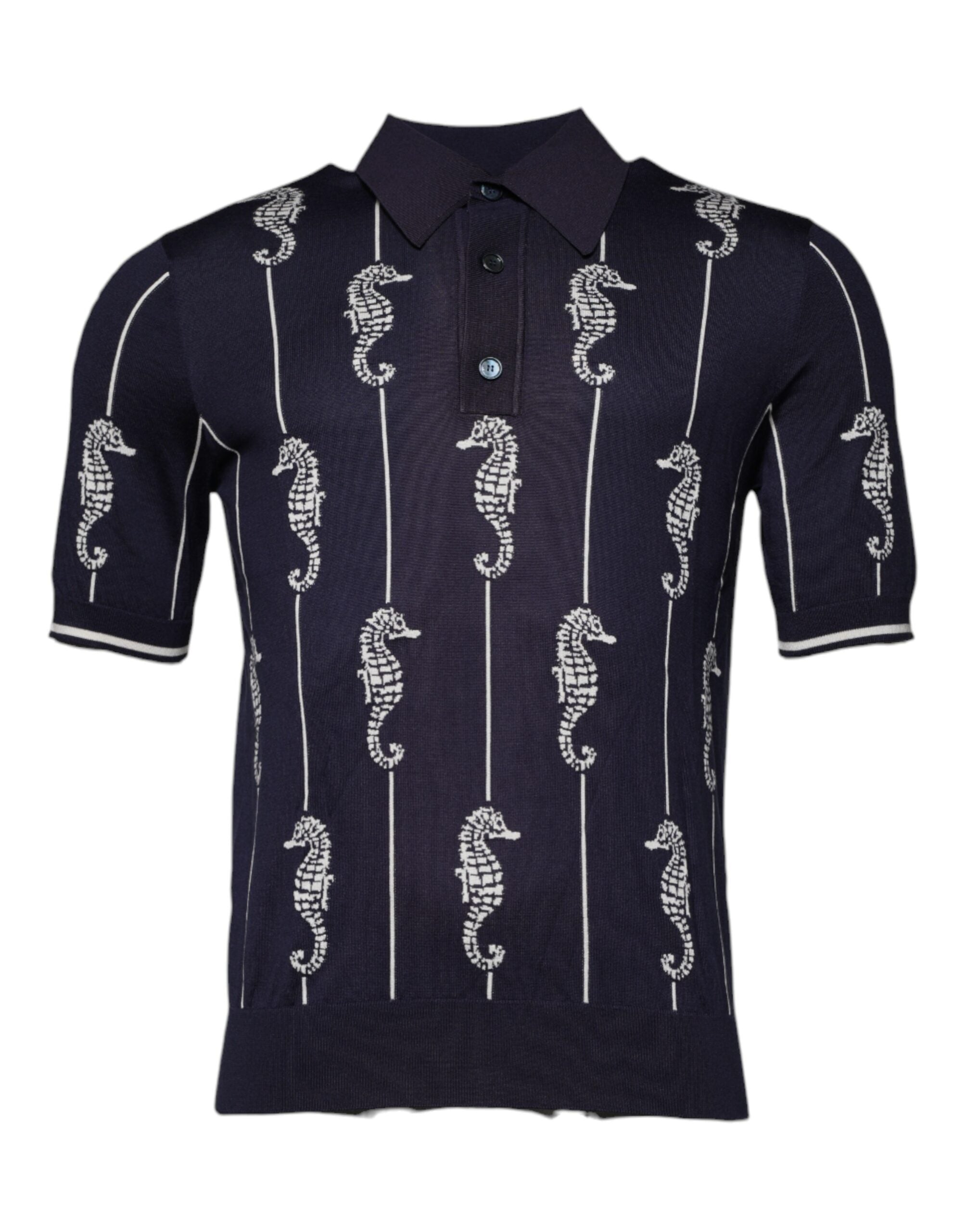 Dolce &amp; Gabbana Dark Blue Sea Horse Collared Polo T-shirt