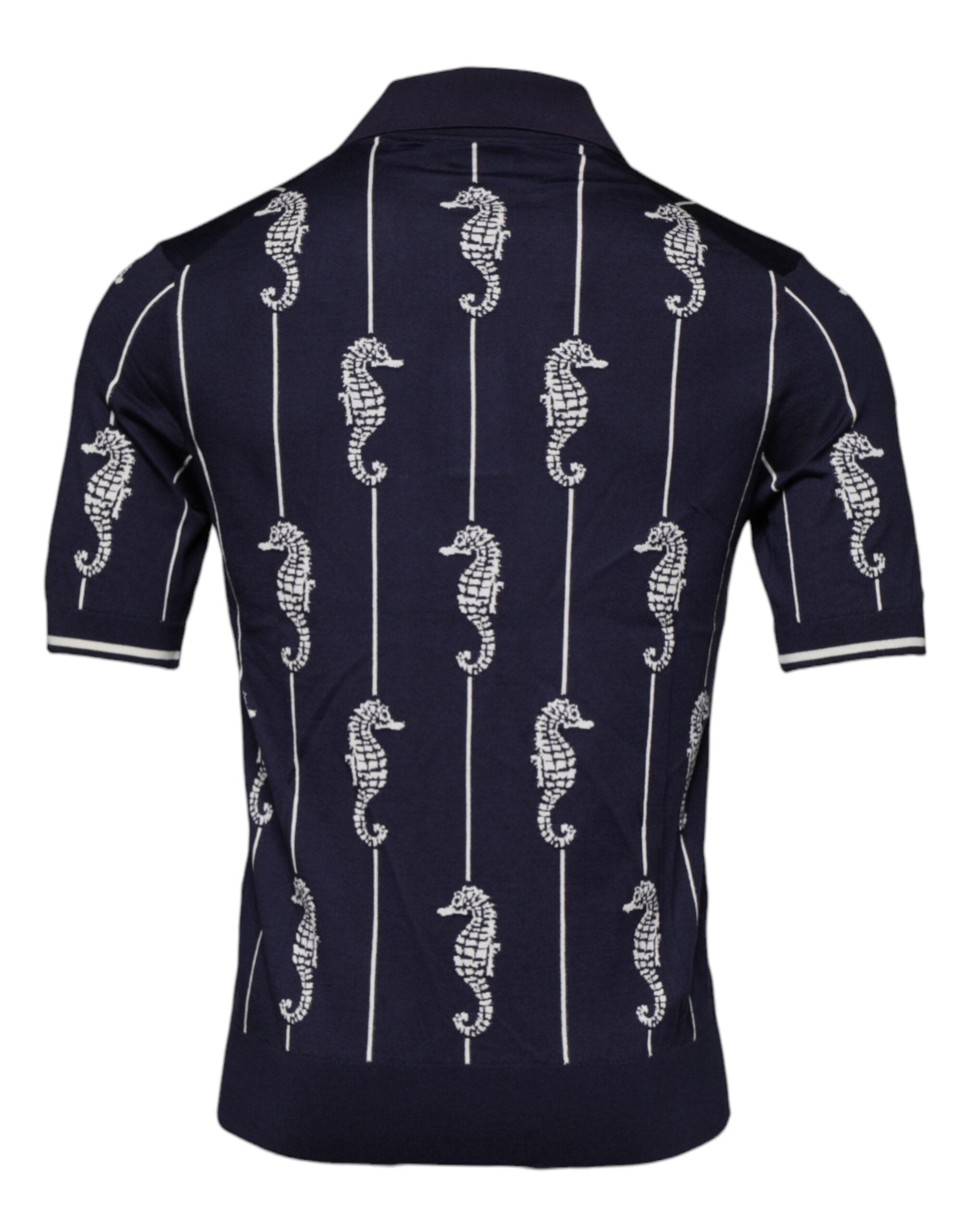 Dolce &amp; Gabbana Dark Blue Sea Horse Collared Polo T-shirt