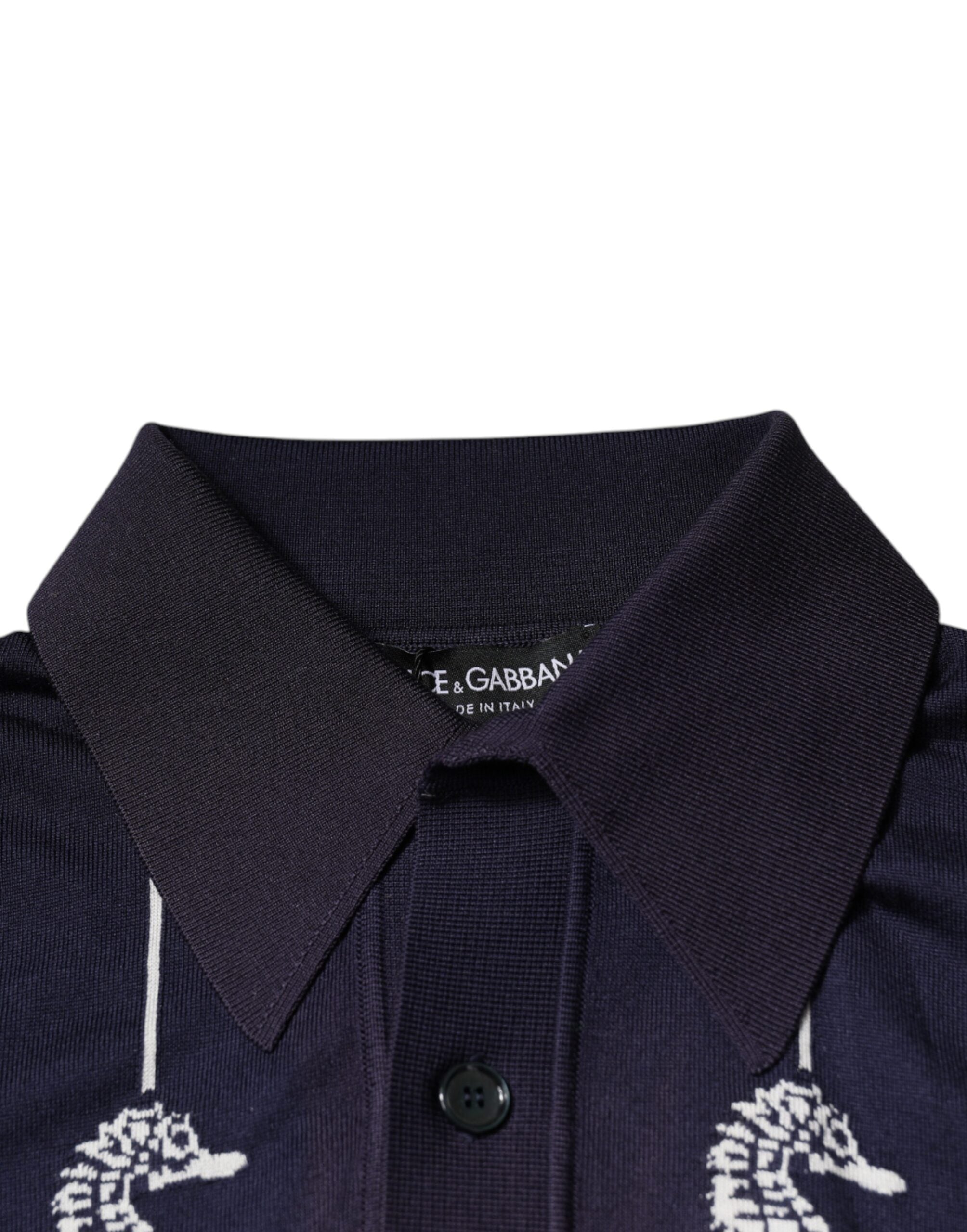 Dolce &amp; Gabbana Dark Blue Sea Horse Collared Polo T-shirt