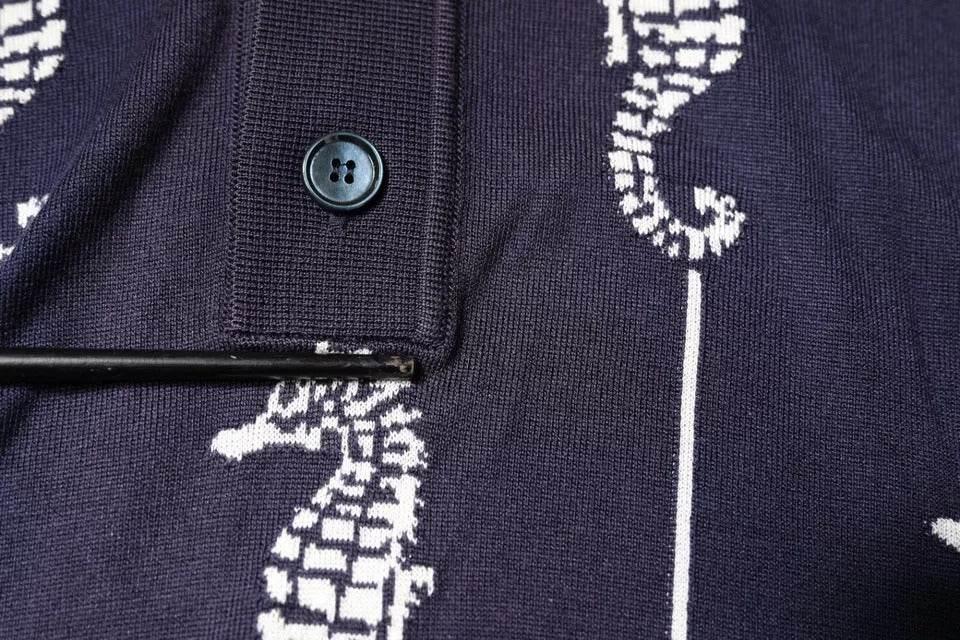 Dolce & Gabbana Dark Blue Sea Horse Collared Polo T-shirt - Hilstor