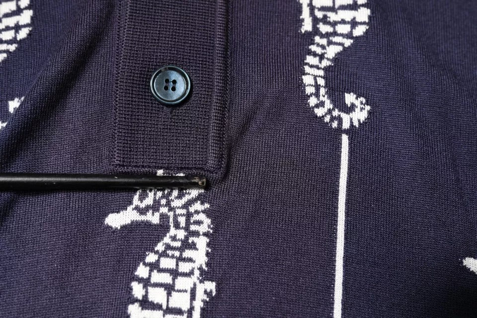 Dolce &amp; Gabbana Dark Blue Sea Horse Collared Polo T-shirt