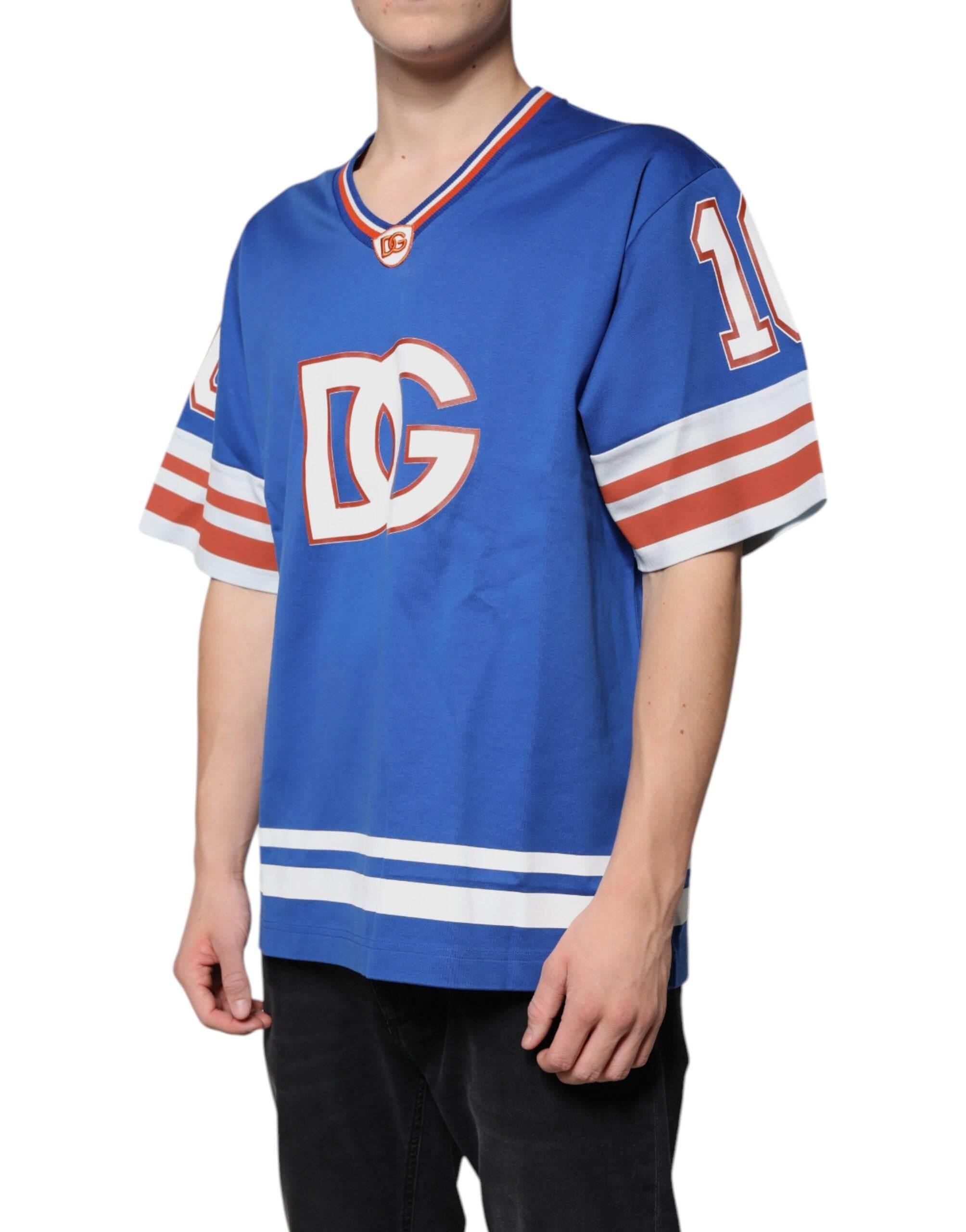 Dolce & Gabbana Blue Logo V-neck Short Sleeve T-shirt - Hilstor