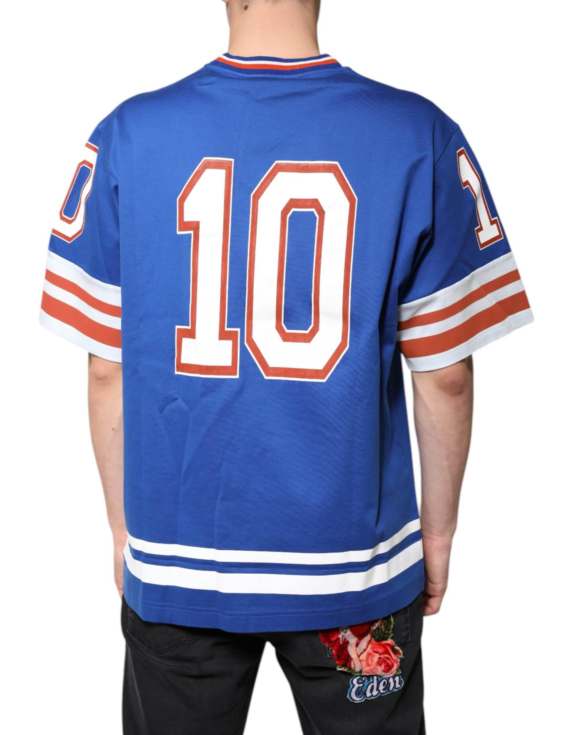 Dolce & Gabbana Blue Logo V-neck Short Sleeve T-shirt - Hilstor