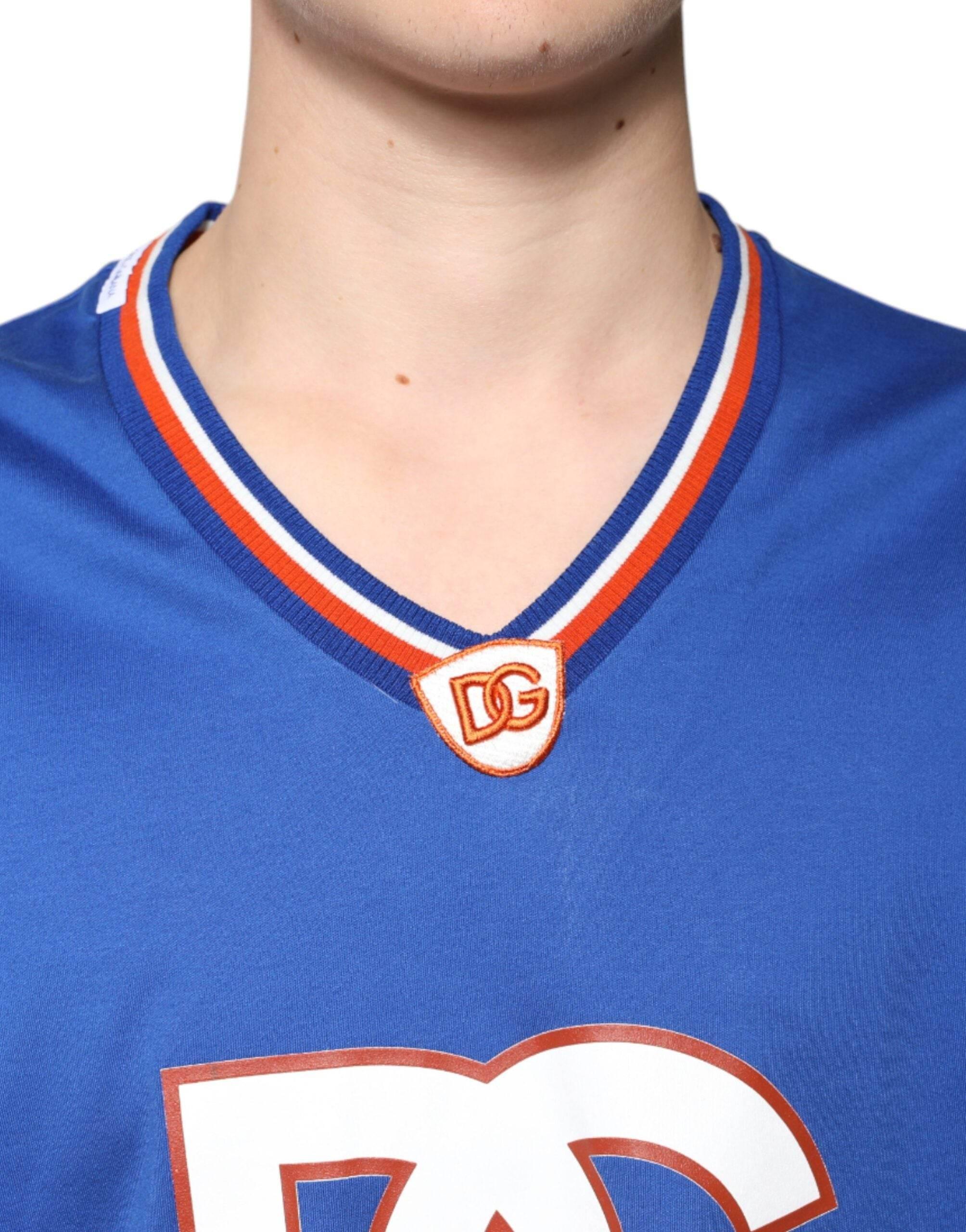 Dolce & Gabbana Blue Logo V-neck Short Sleeve T-shirt - Hilstor