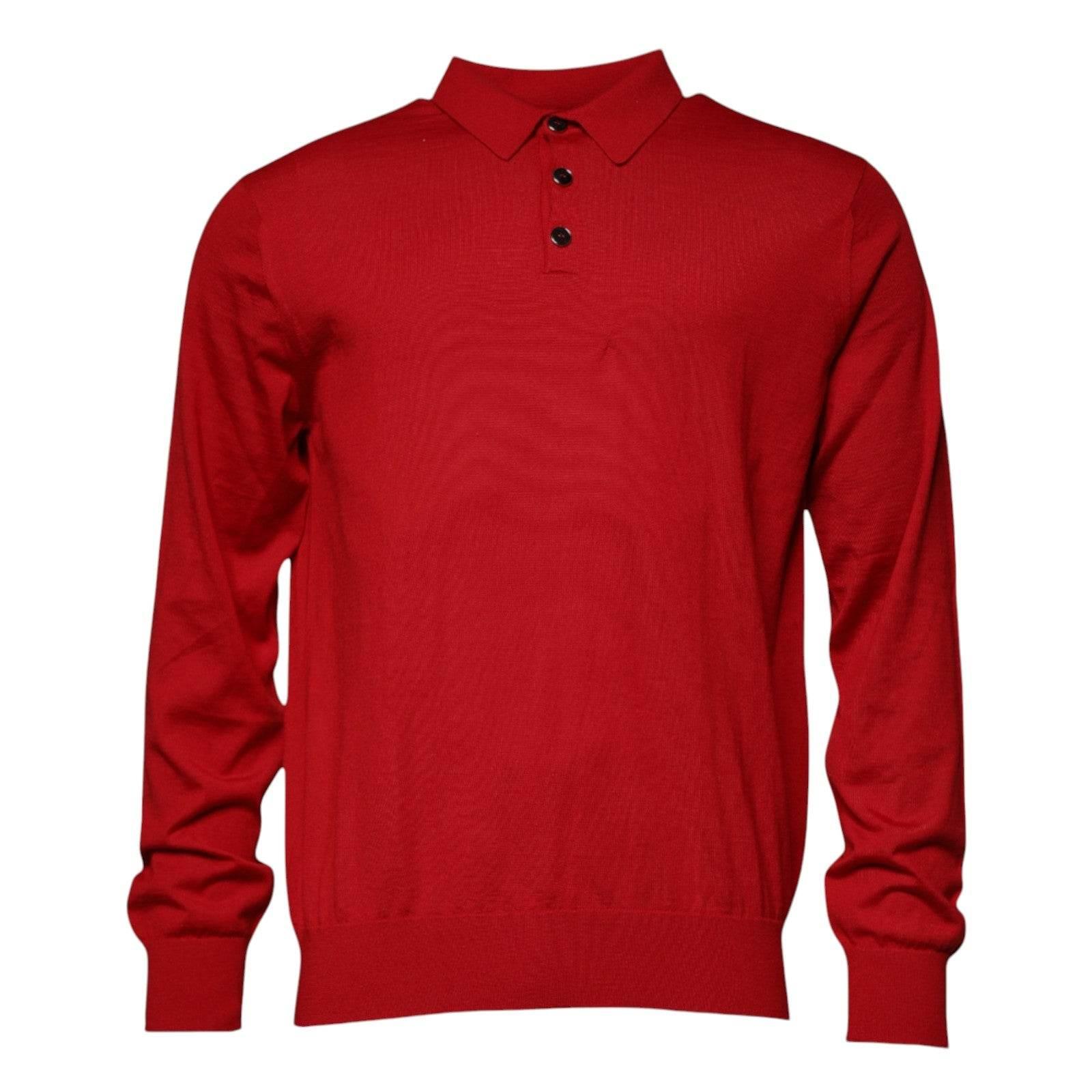 Dolce & Gabbana Red Cashmere Collared Pullover Sweater - Hilstor