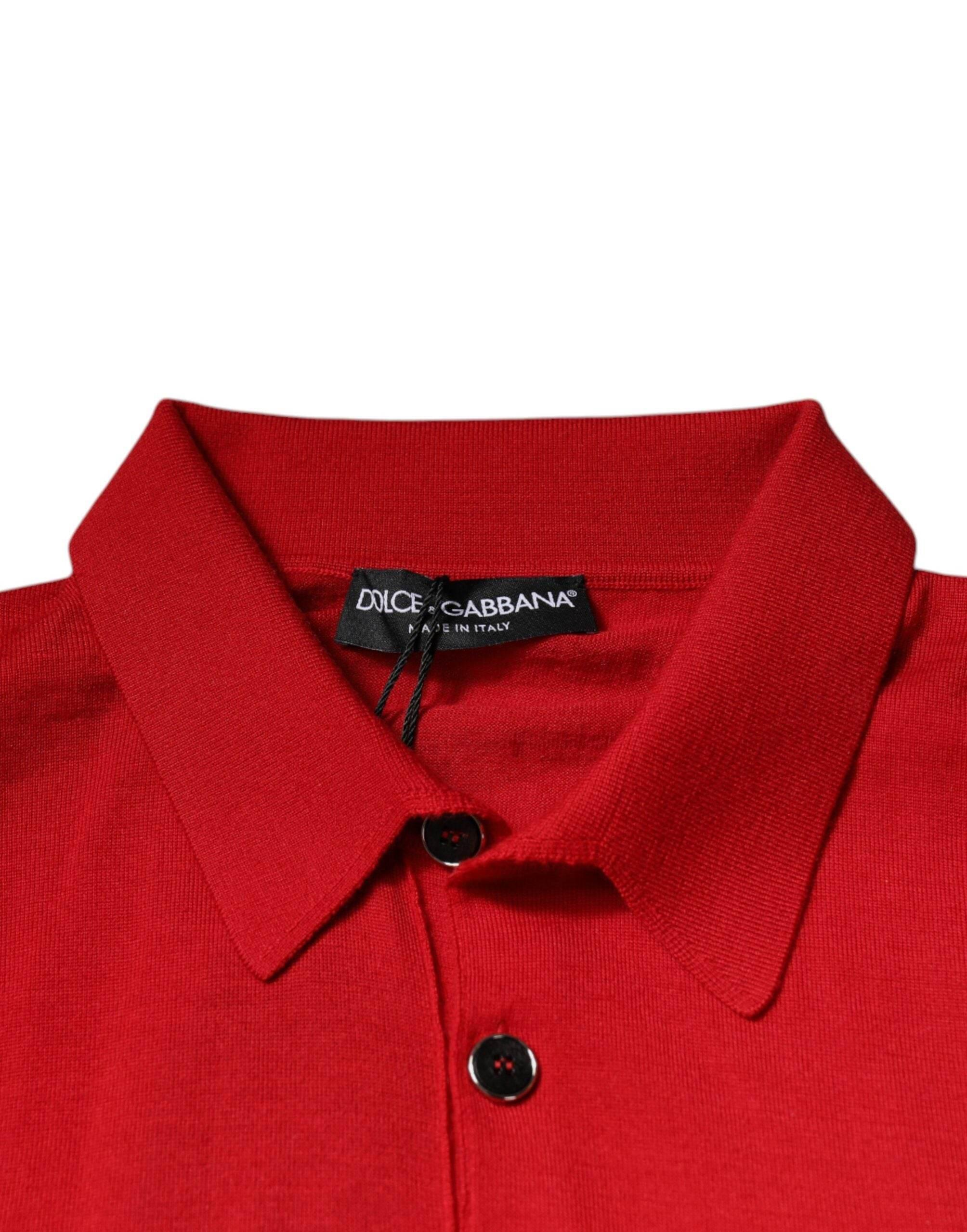 Dolce & Gabbana Red Cashmere Collared Pullover Sweater - Hilstor