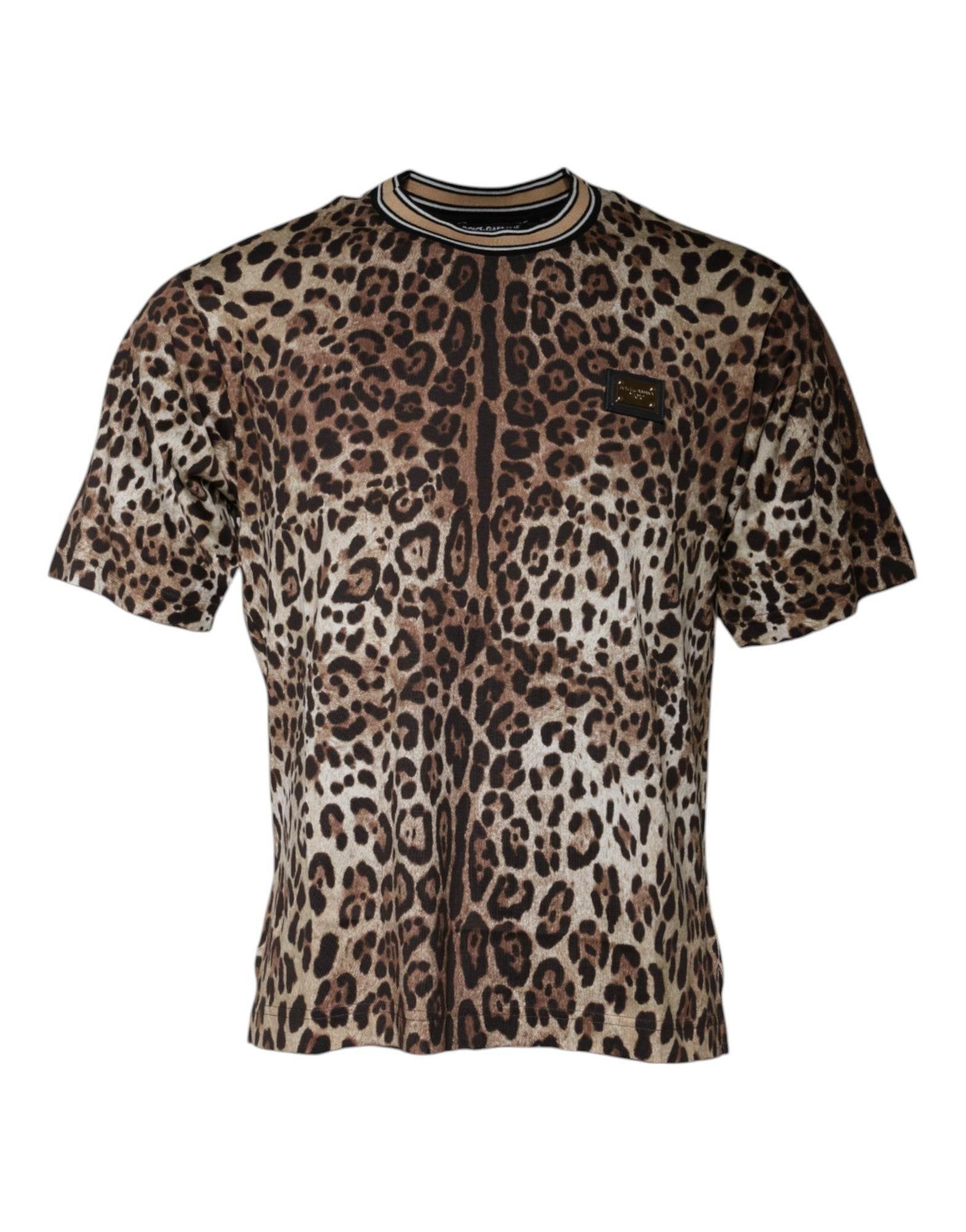 Dolce & Gabbana Brown Leopard Crew Neck Short Sleeve T-shirt - Hilstor