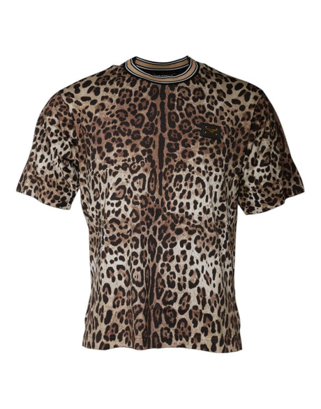 Dolce & Gabbana Brown Leopard Crew Neck Short Sleeve T-shirt - Hilstor