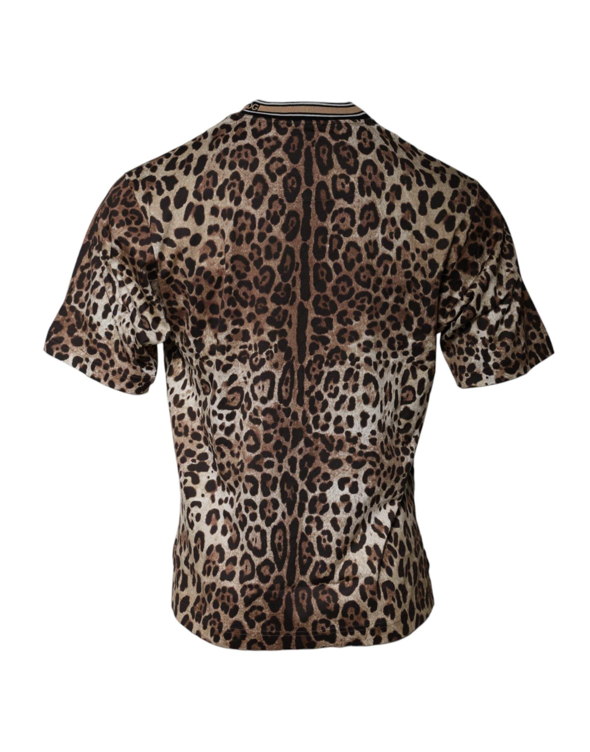 Dolce & Gabbana Brown Leopard Crew Neck Short Sleeve T-shirt - Hilstor