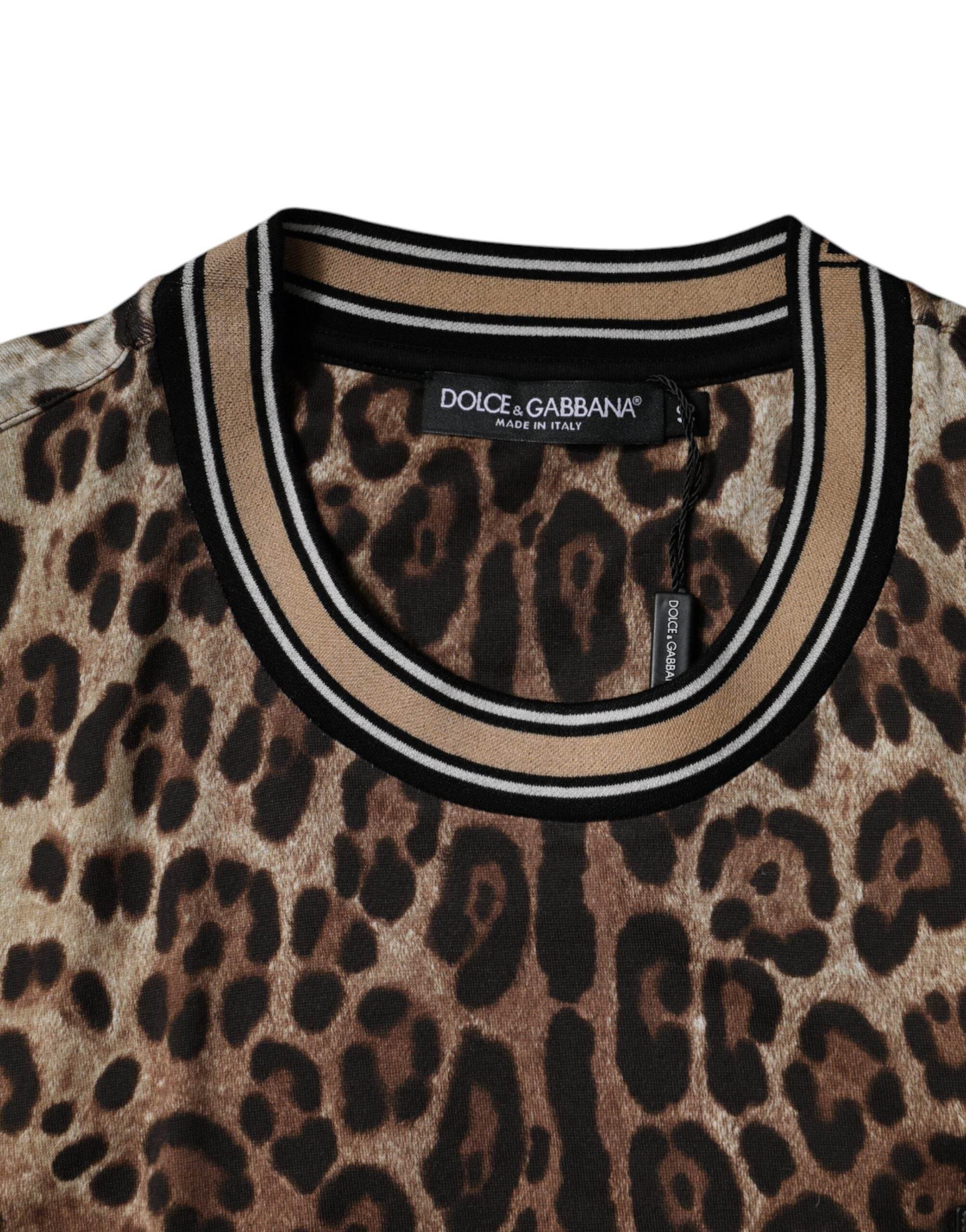 Dolce & Gabbana Brown Leopard Crew Neck Short Sleeve T-shirt - Hilstor