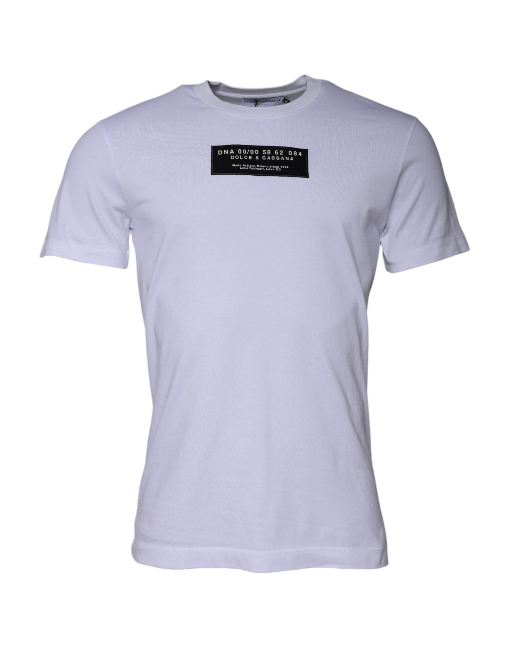 Dolce & Gabbana White Logo Print Cotton Crew Neck T-shirt - Hilstor