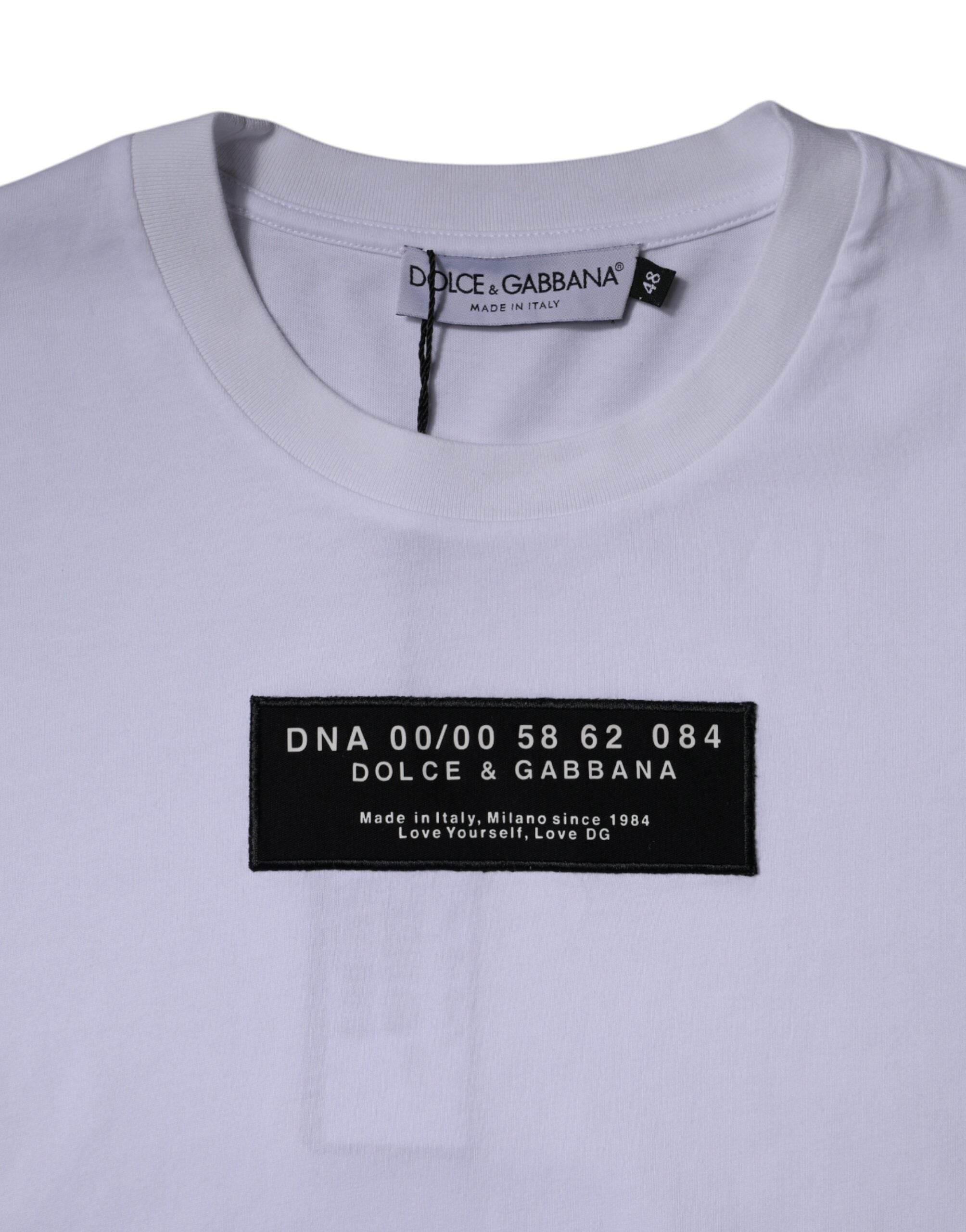 Dolce & Gabbana White Logo Print Cotton Crew Neck T-shirt - Hilstor