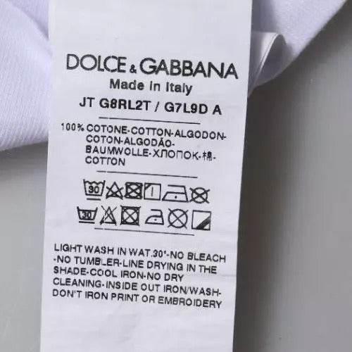 Dolce & Gabbana White Logo Print Cotton Crew Neck T-shirt - Hilstor