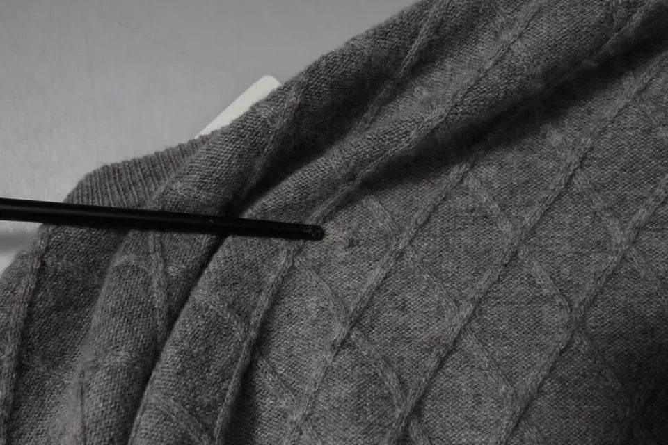 Ballantyne Gray Cashmere Argyle Intarsia Knit Crew Neck Sweater - Hilstor