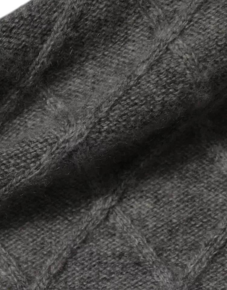 Ballantyne Gray Cashmere Argyle Intarsia Knit Crew Neck Sweater - Hilstor