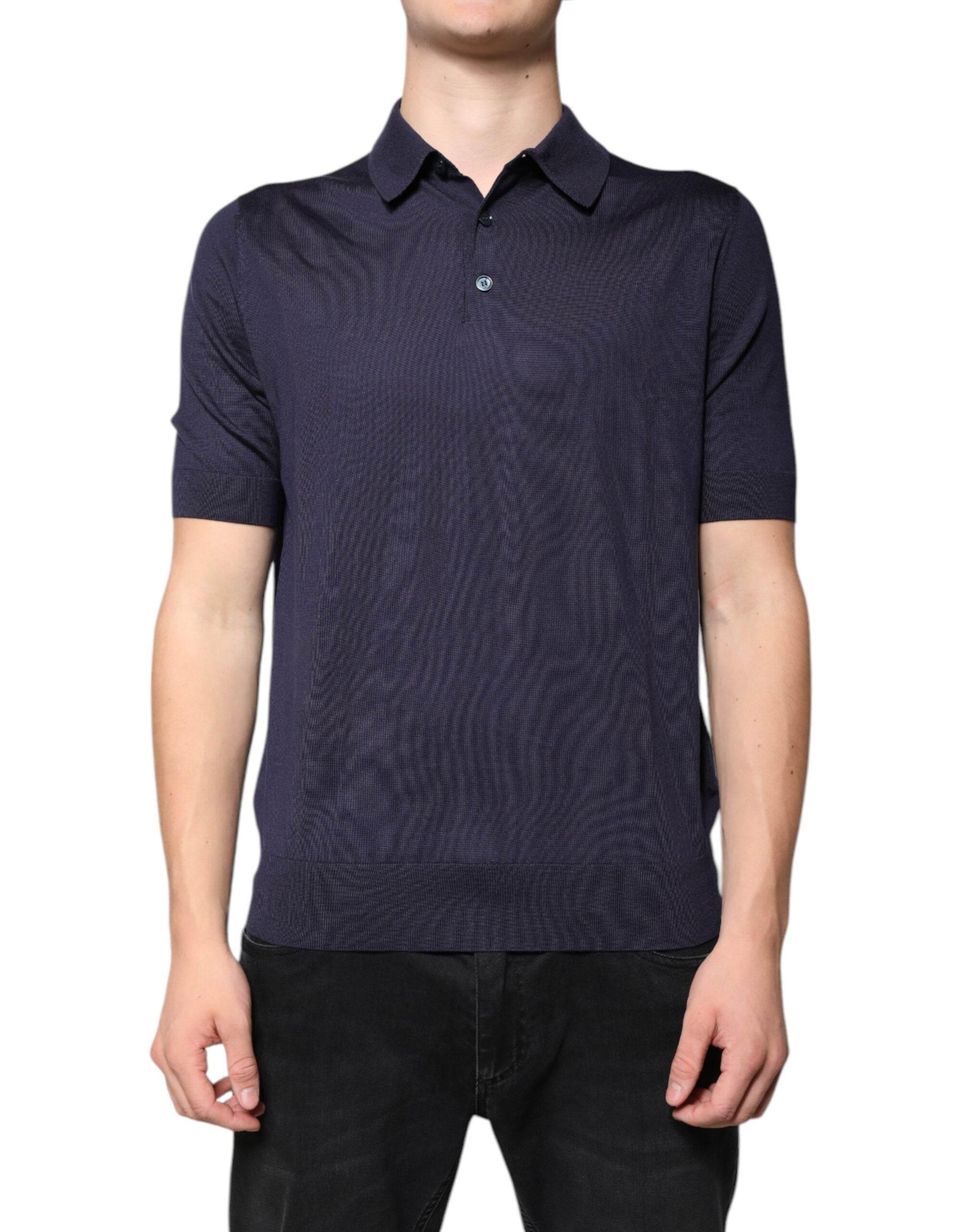 Dolce & Gabbana Blue Silk Collared Short Sleeves Polo T-shirt - Hilstor