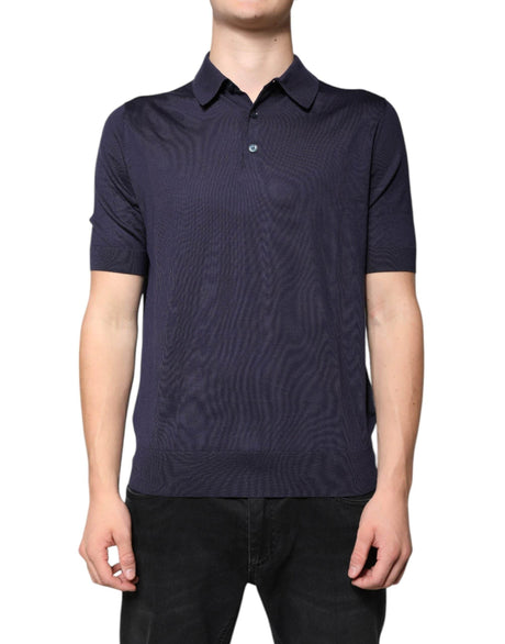Dolce & Gabbana Blue Silk Collared Short Sleeves Polo T-shirt - Hilstor